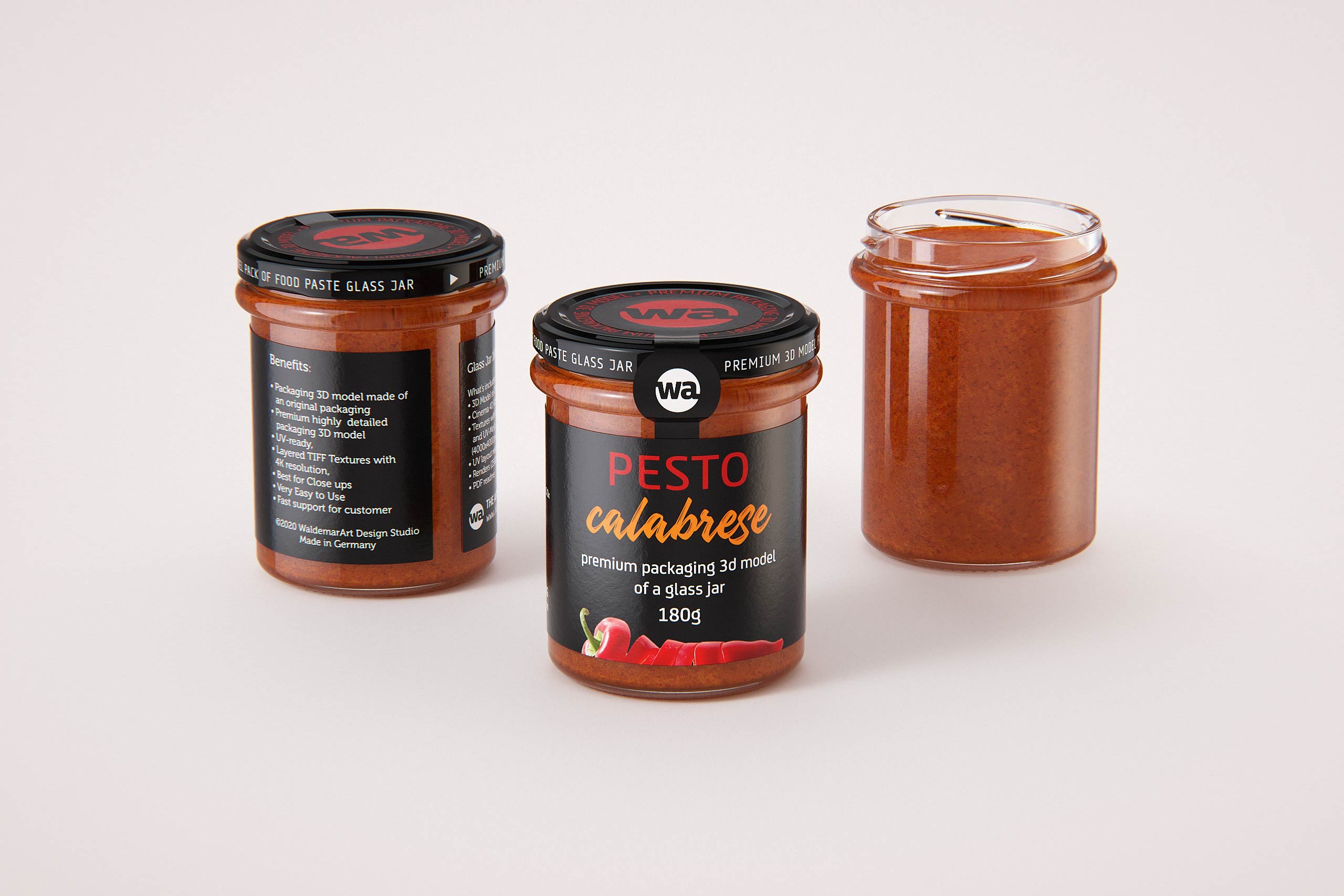 Pesto Calabrese glass jar 180g packaging 3d model