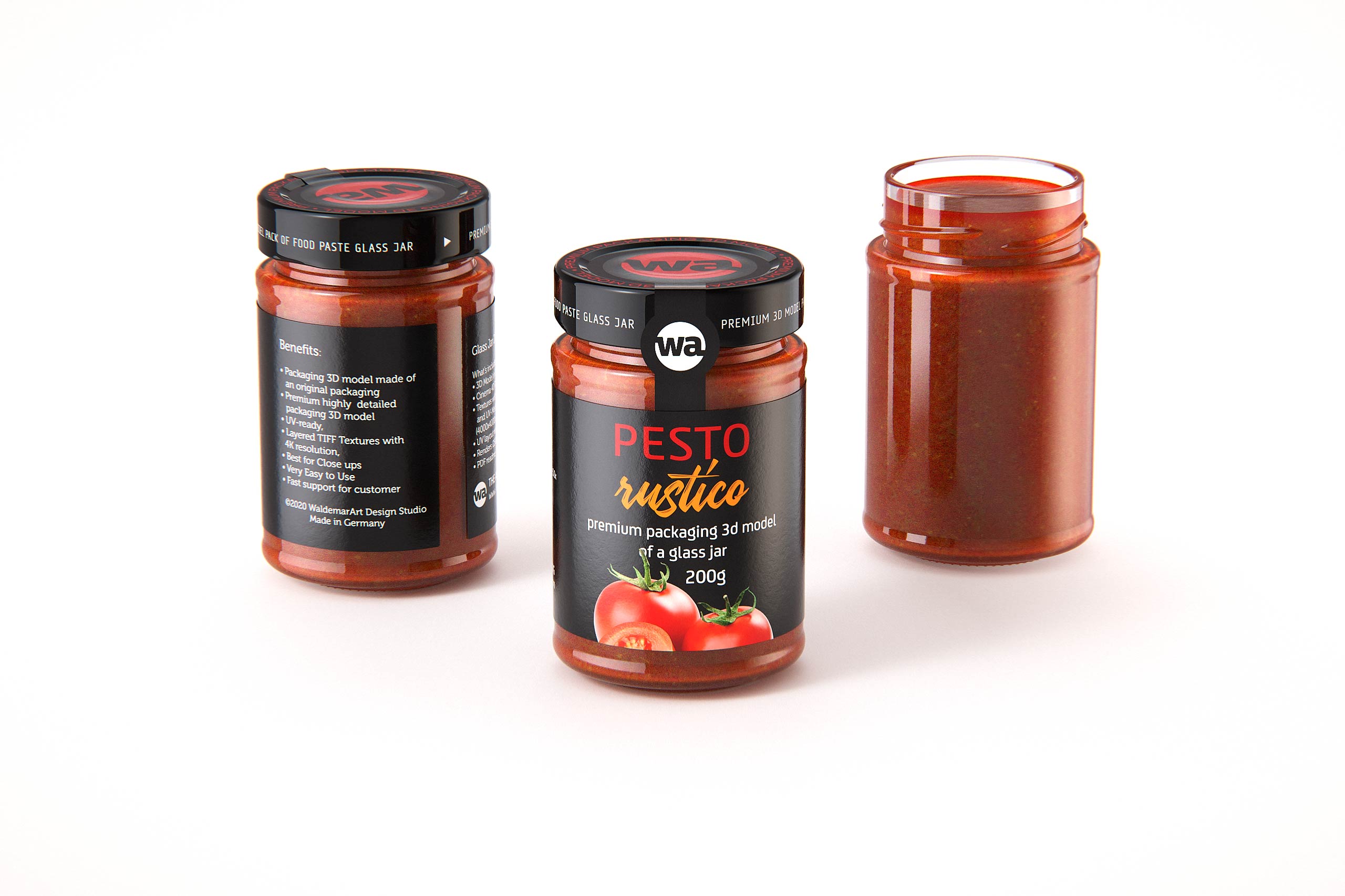 Pesto Rustico Glass Jar 200g packaging 3d model