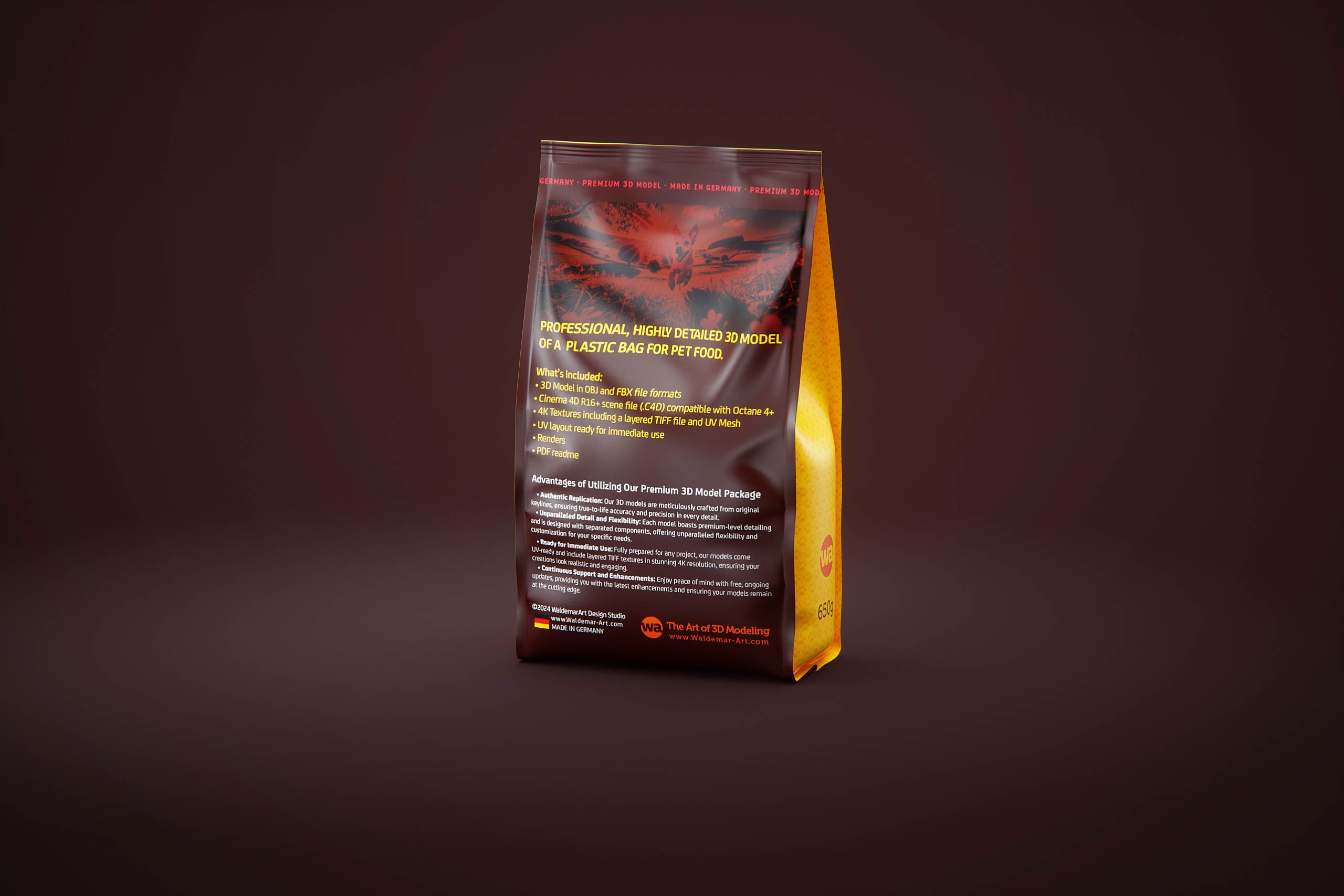 Cardboard multi-pack packaging for 5x650g plastic bags of pet food premium 3d model