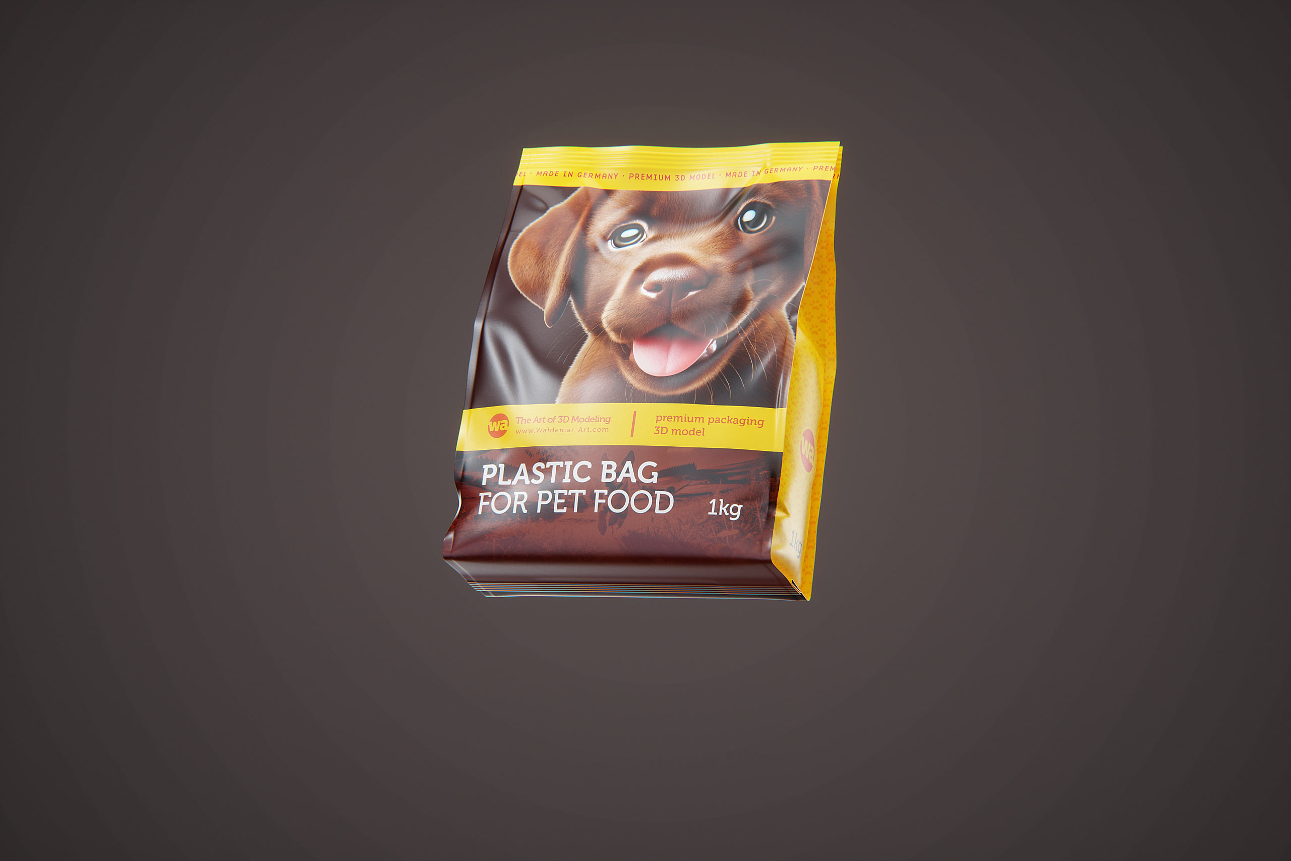 Premium 3D model of a 1kg/900g plastic bag of pet food packaging