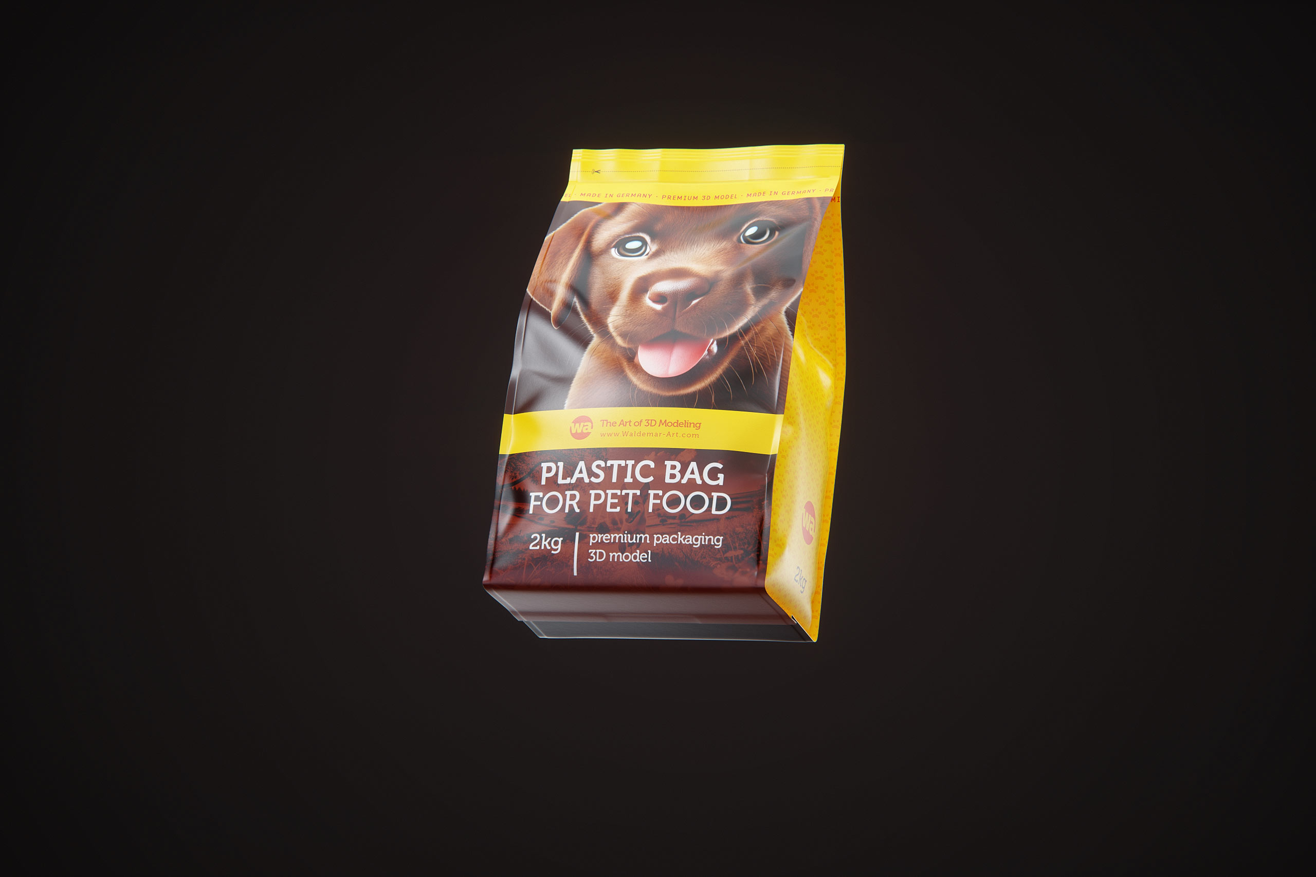 Premium 3D model of a 2kg plastic bag of pet food packaging