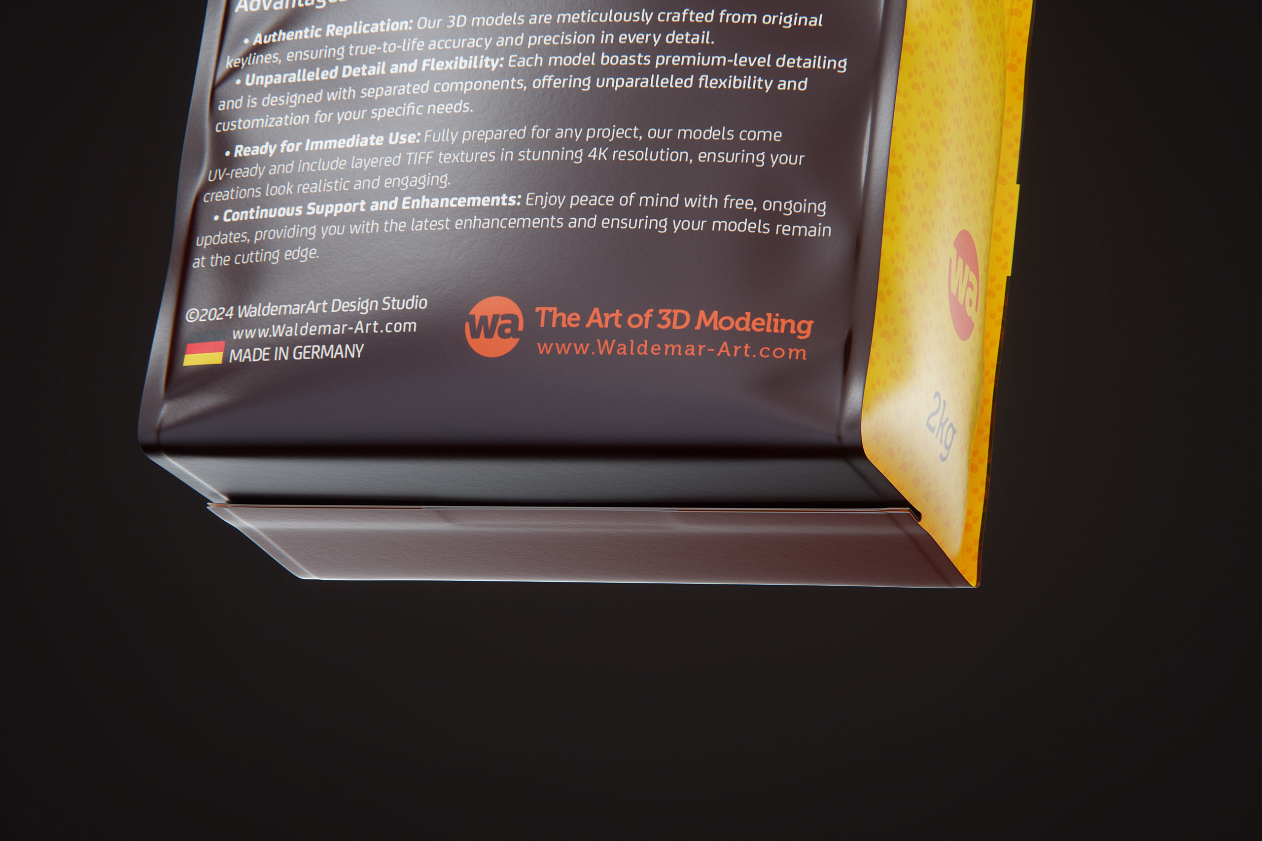 Premium 3D model of a 2kg plastic bag of pet food packaging