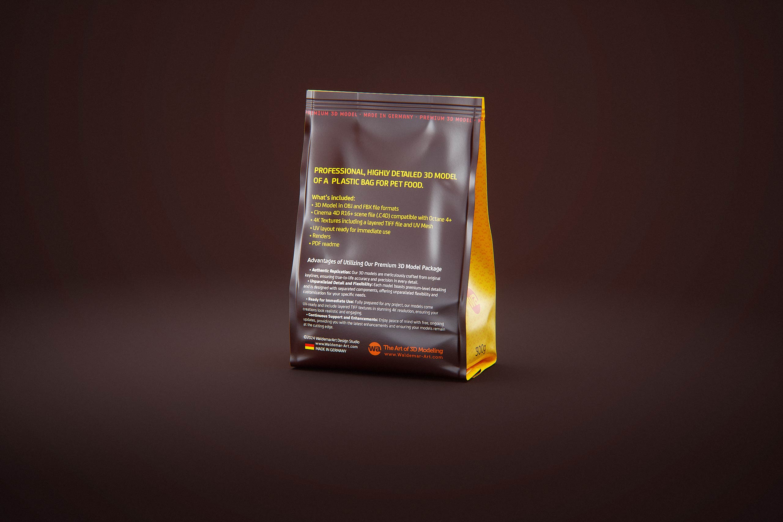 300g plastic bag of pet food premium packaging 3d model