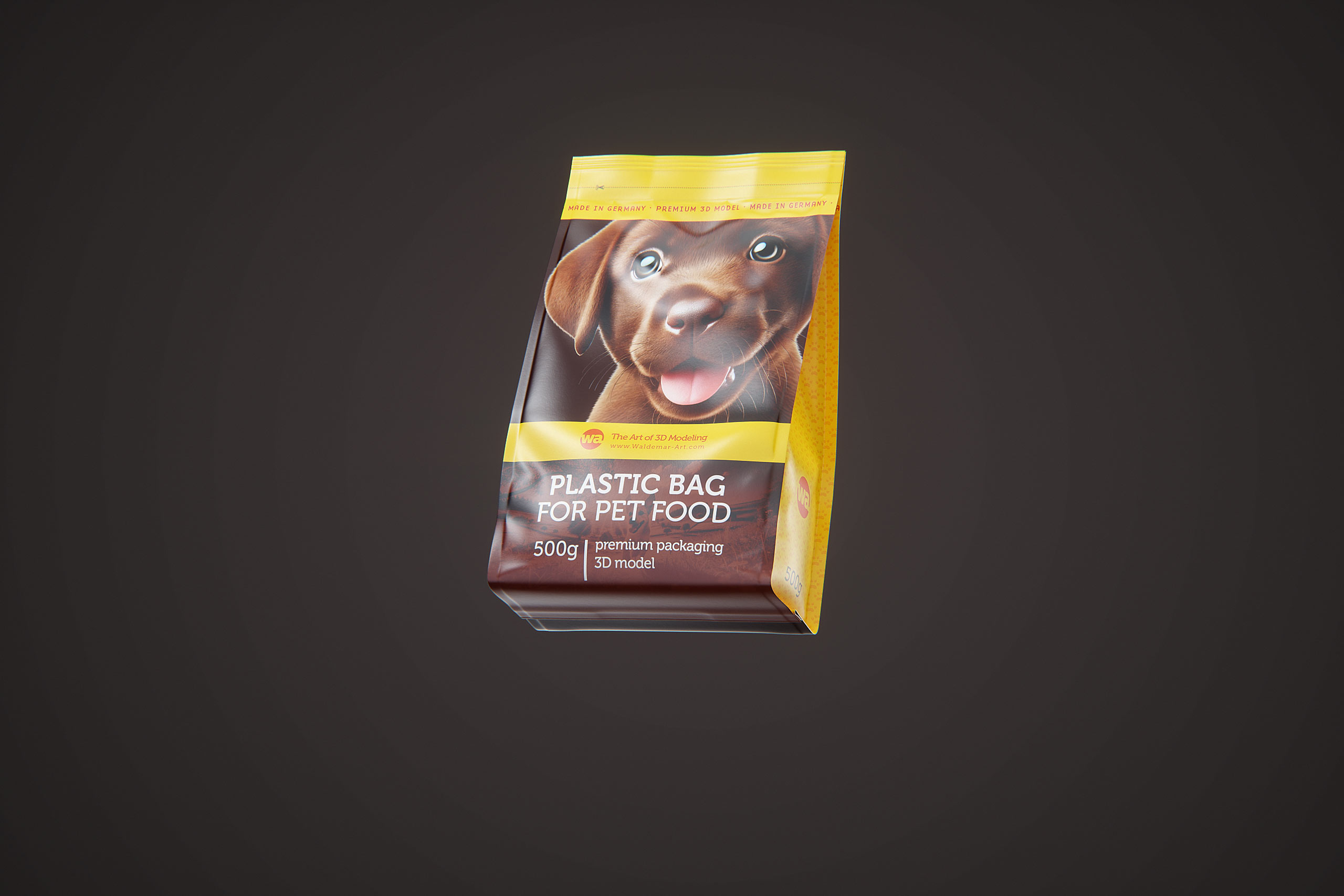 Premium 3D model of a 500(400)g plastic bag of pet food packaging