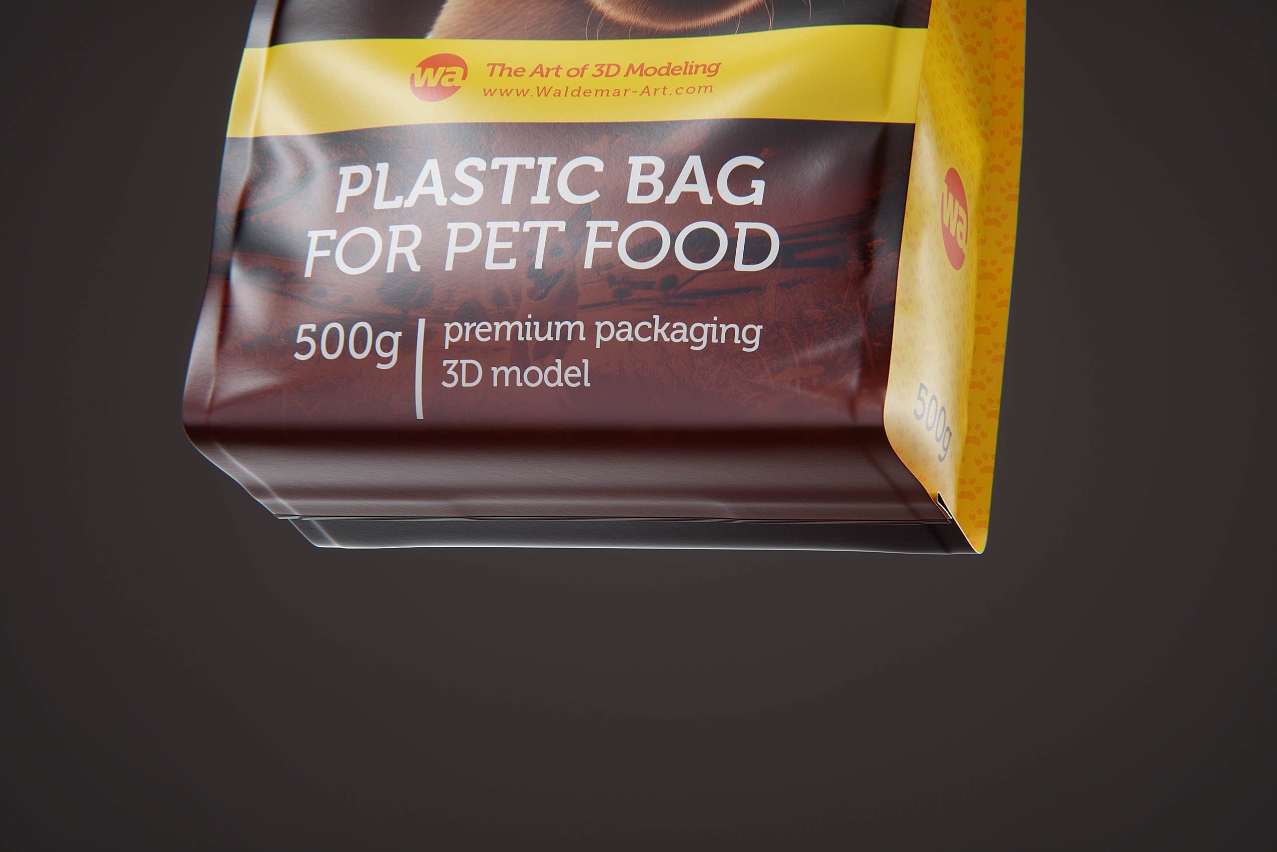 Premium 3D model of a 500(400)g plastic bag of pet food packaging