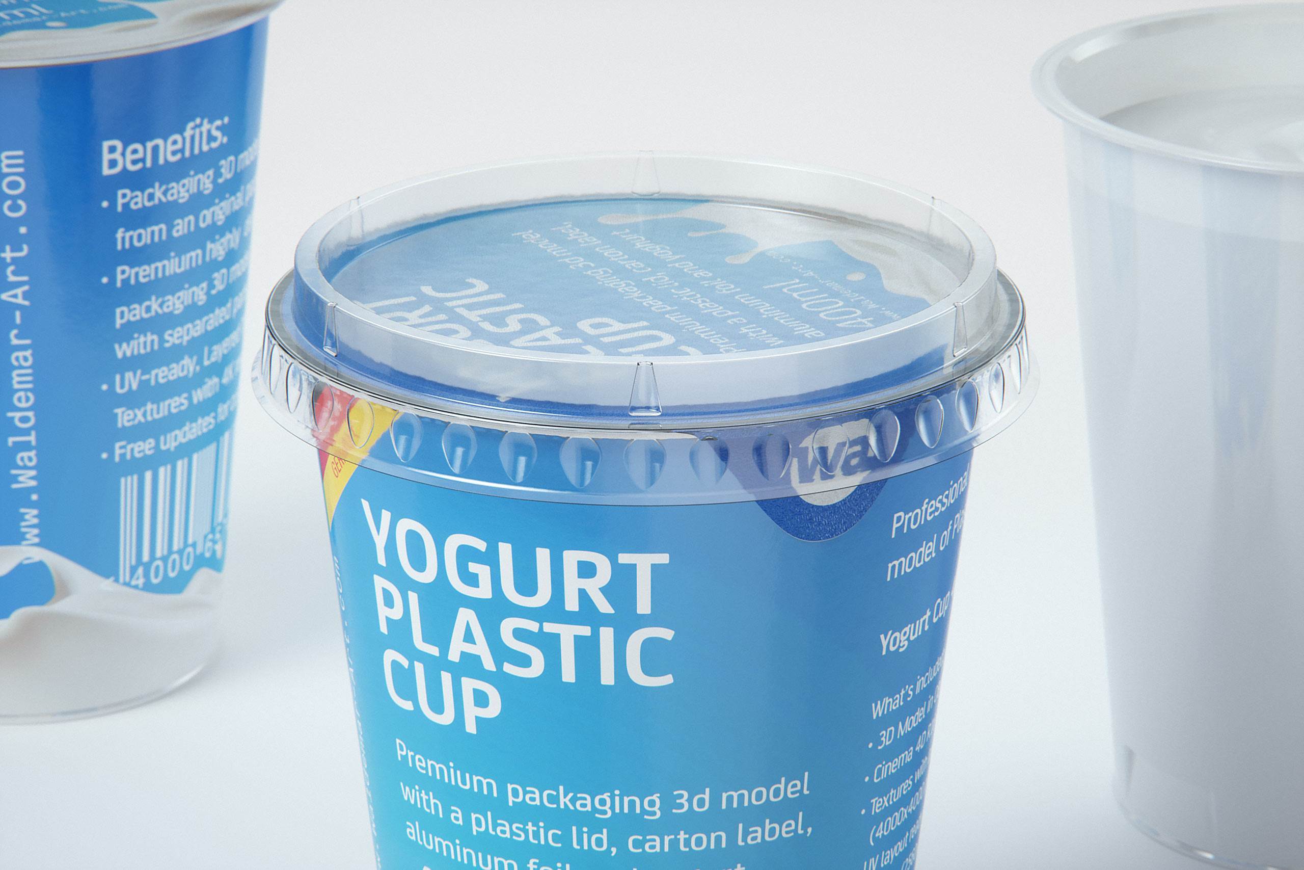 Yoghurt Plastic Cup 400ml Premium packaging 3D model