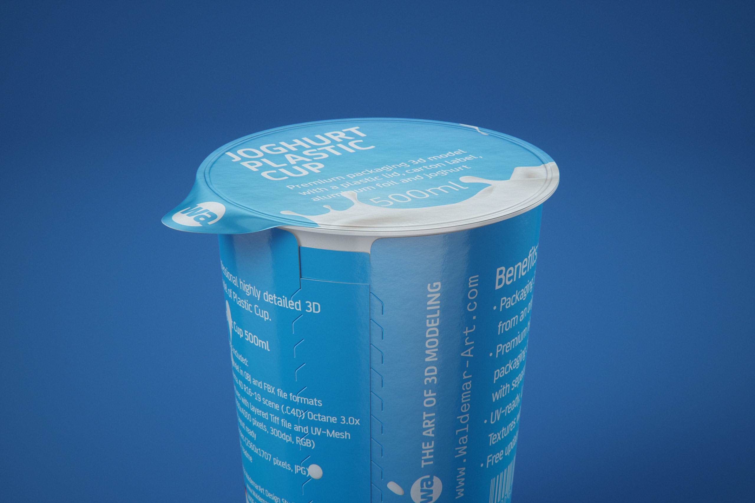 Yoghurt Plastic Cup 500ml Premium packaging 3D model