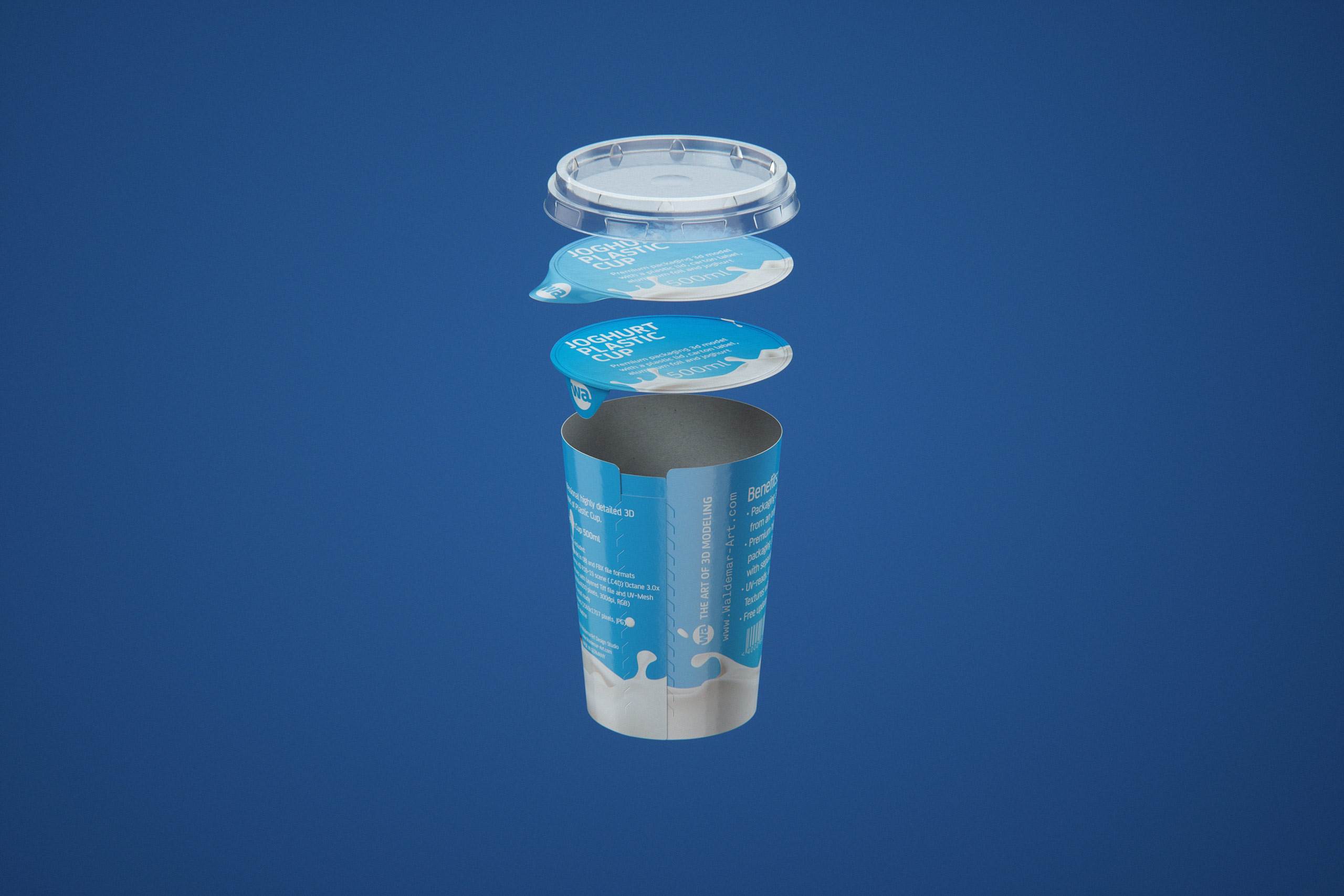 Yoghurt Plastic Cup 500ml Premium packaging 3D model