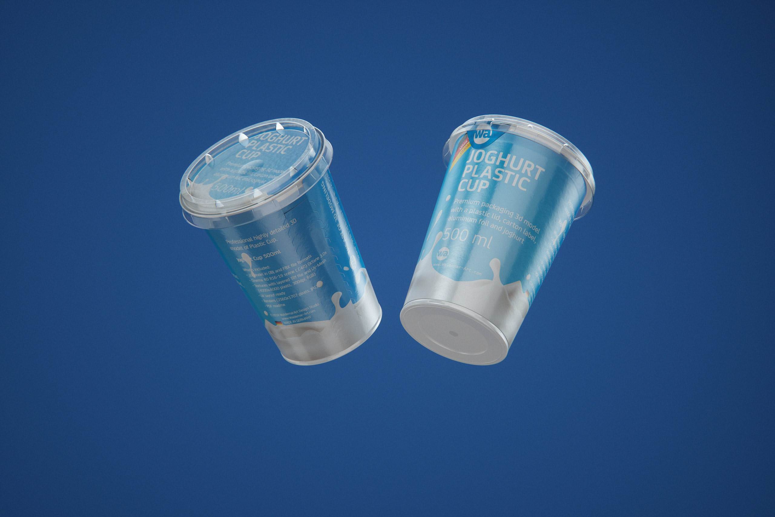 Yoghurt Plastic Cup 500ml Premium packaging 3D model