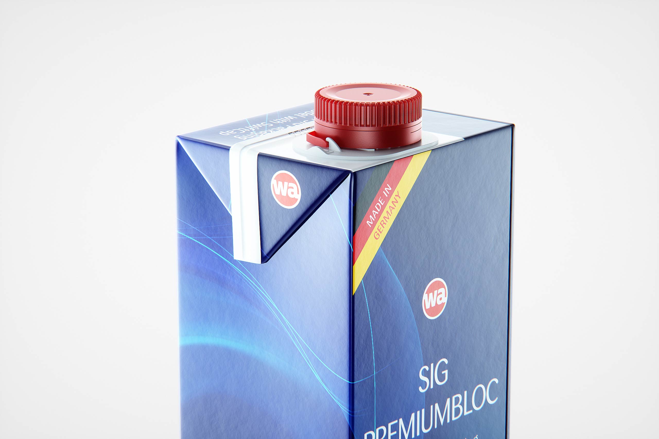 Sig PremiumBloc 1000ml carton packaging with a tethered cap SwiftCap premium 3D model