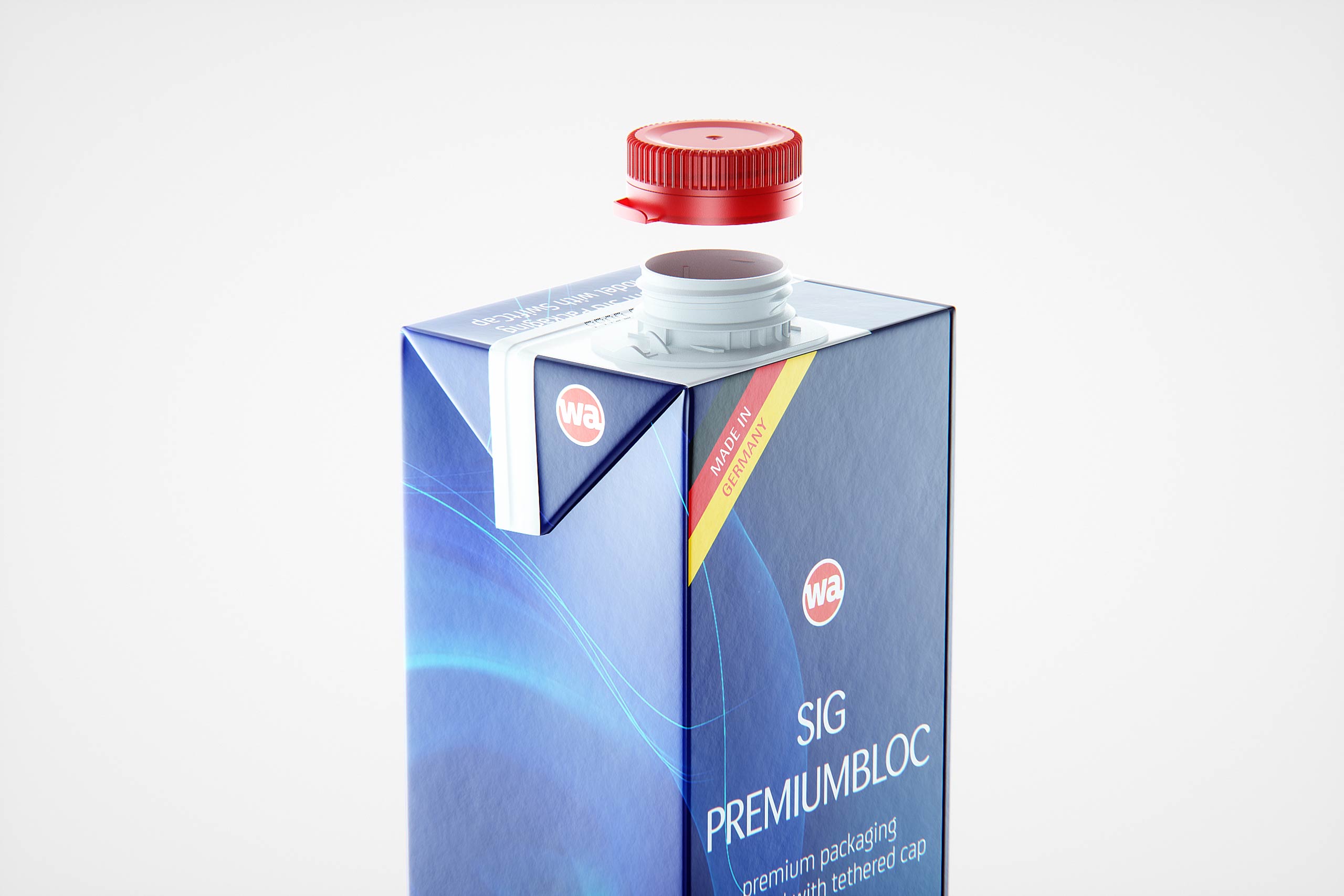 Sig PremiumBloc 1000ml carton packaging with a tethered cap SwiftCap premium 3D model