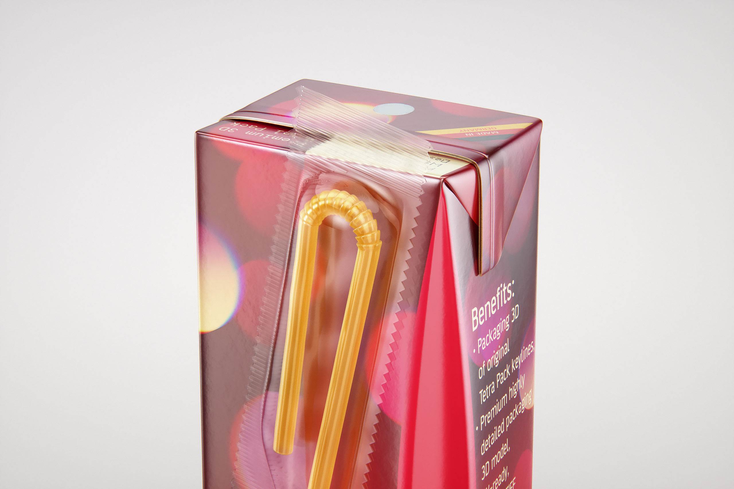 Tetra Pack Brick Slim Leaf 200ml with a Straw packaging 3D model pak