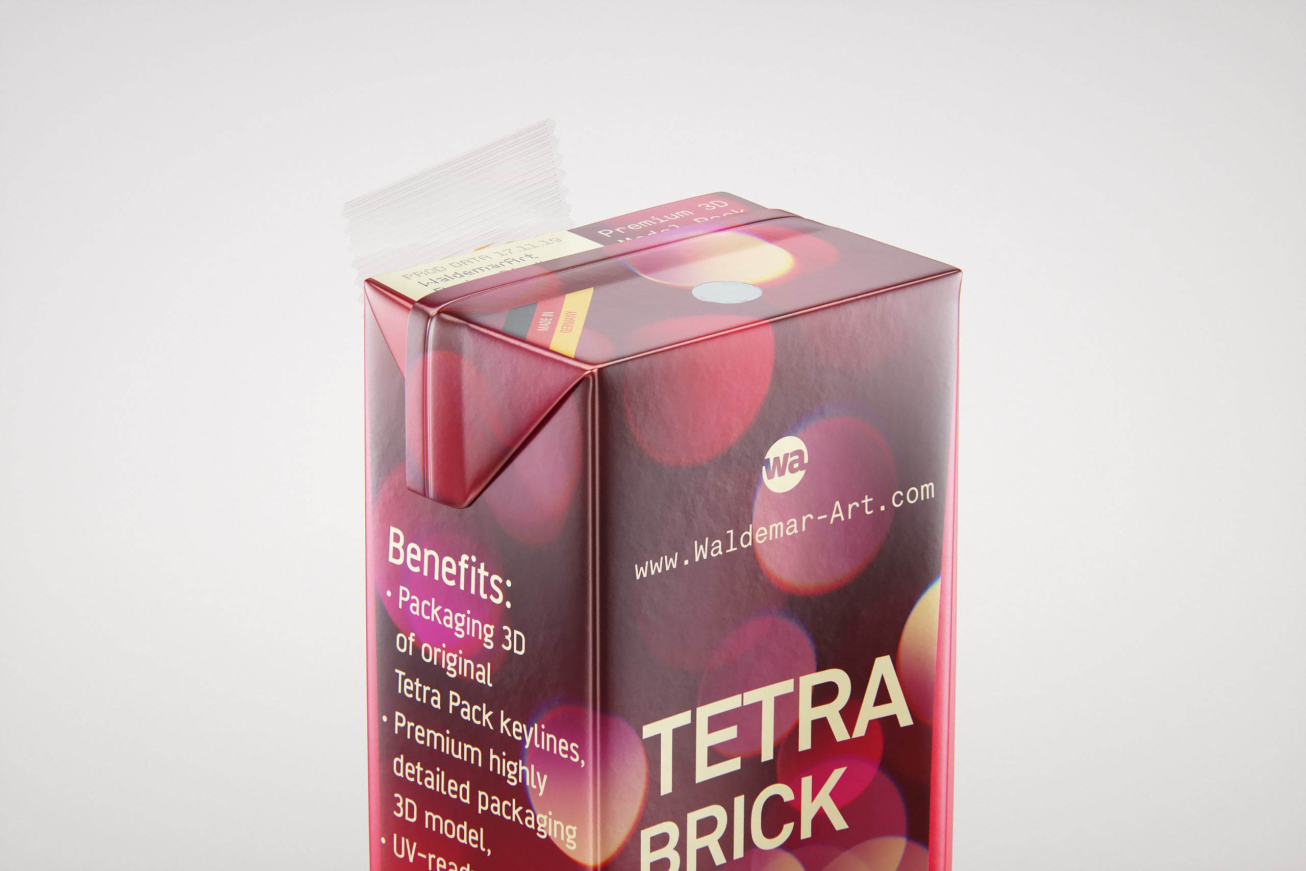 Tetra Pack Brick Slim Leaf 200ml with a Straw packaging 3D model pak