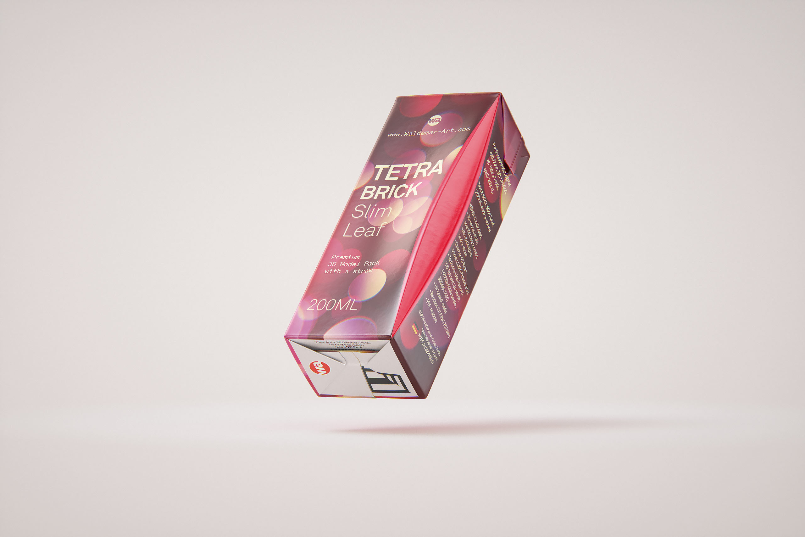 Tetra Pack Brick Slim Leaf 200ml with a Straw packaging 3D model pak