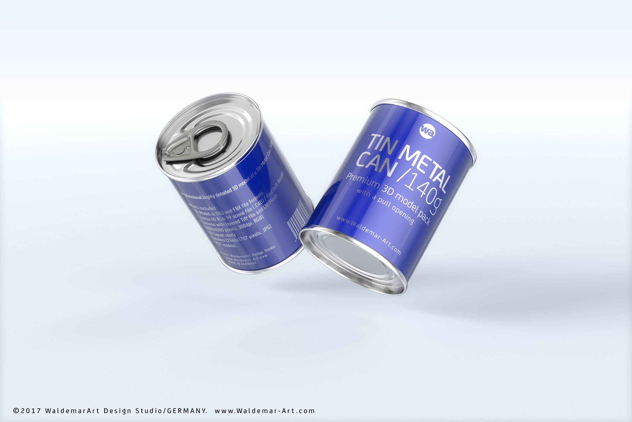 Packaging 3D model of the Tin metal can 140g with pull open