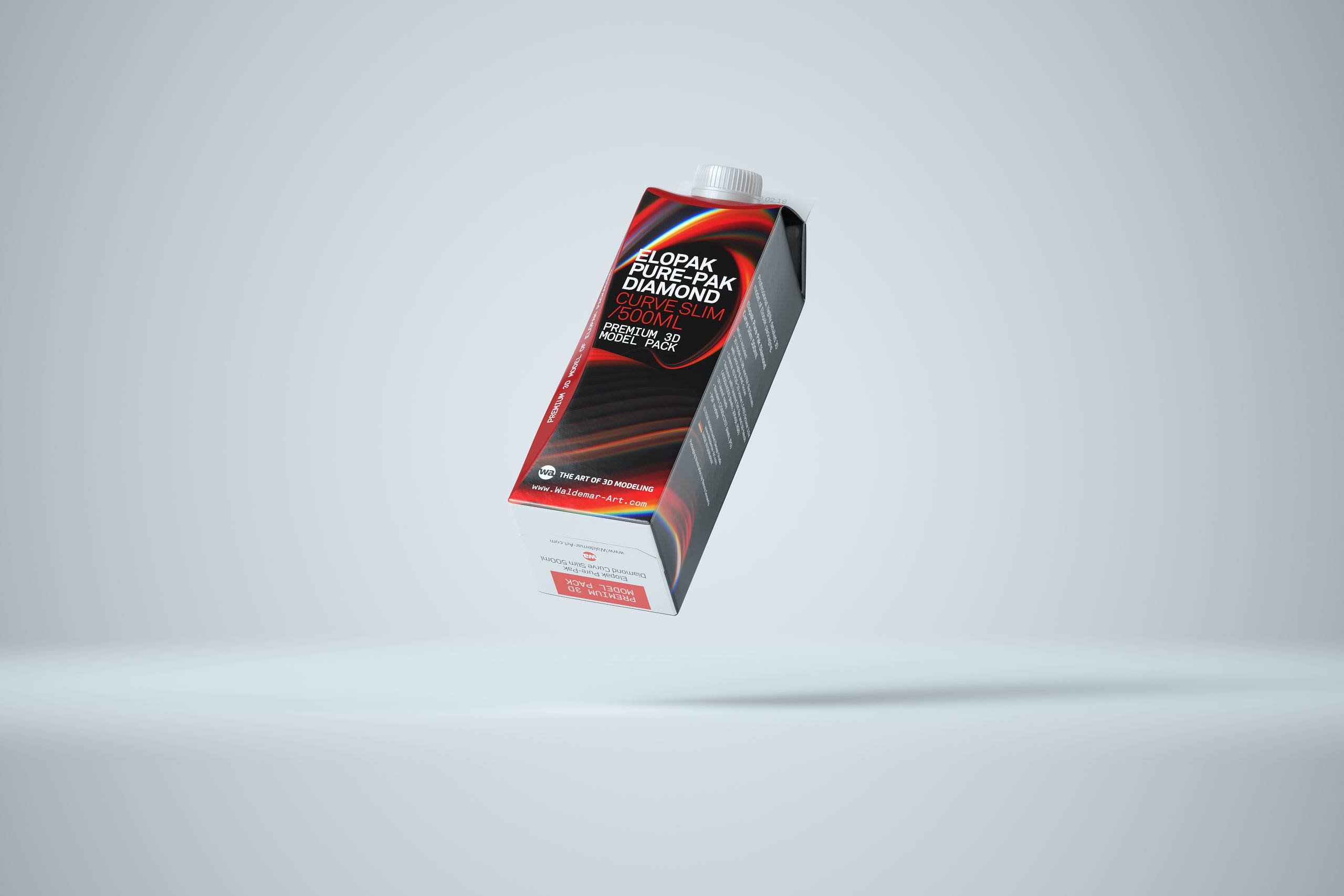Elopak Pure-Pak Diamond Curve Slim 500ml Premium packaging 3D model - front-bottom view