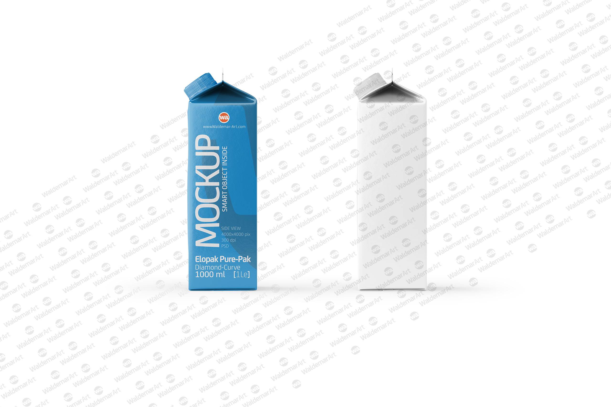 Mockup of Elopak Pure-Pak Diamond-Curve 1000ml packaging - Side view