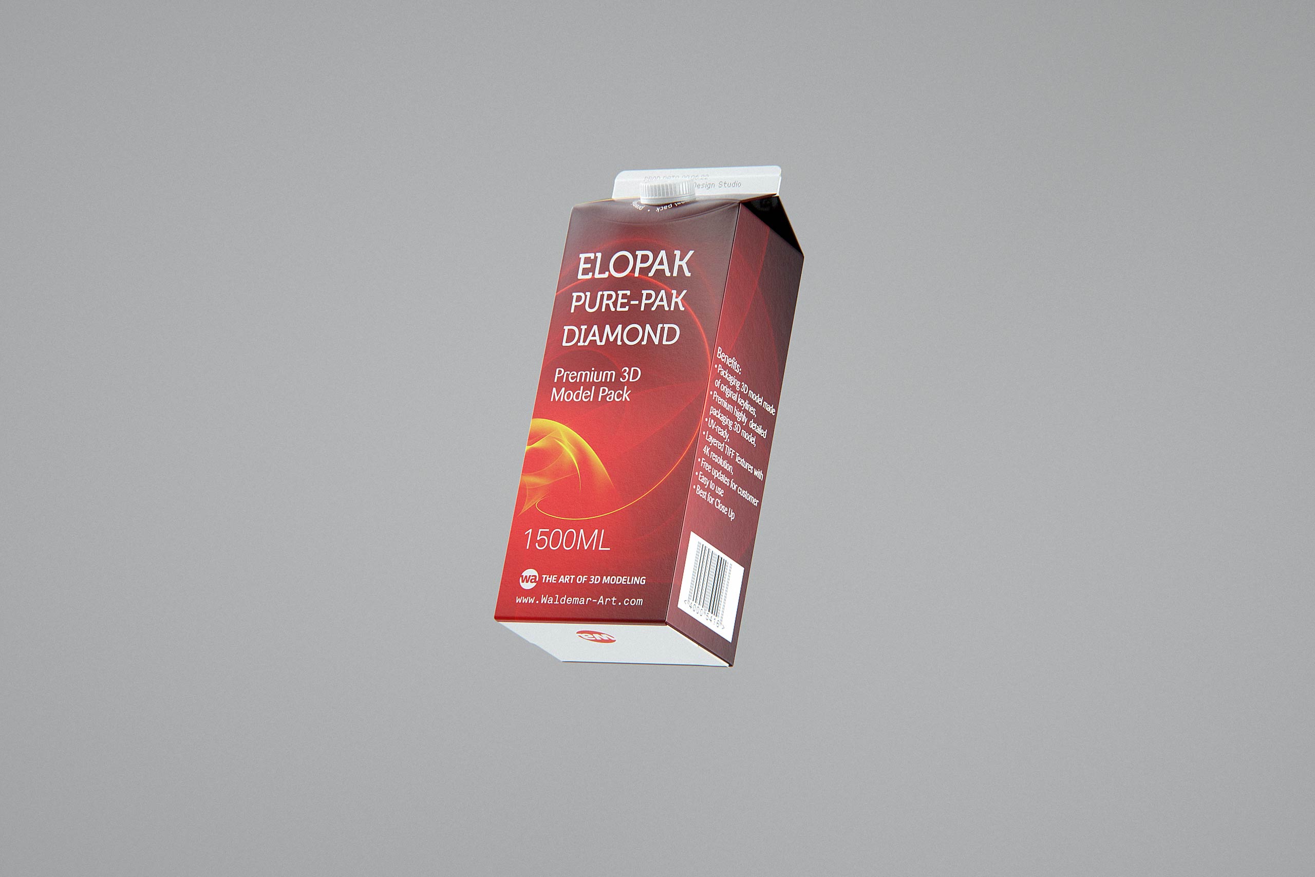 Elopak Pure-Pak Diamond Slim 1500ml carton packaging 3D model pack - front-bottom view