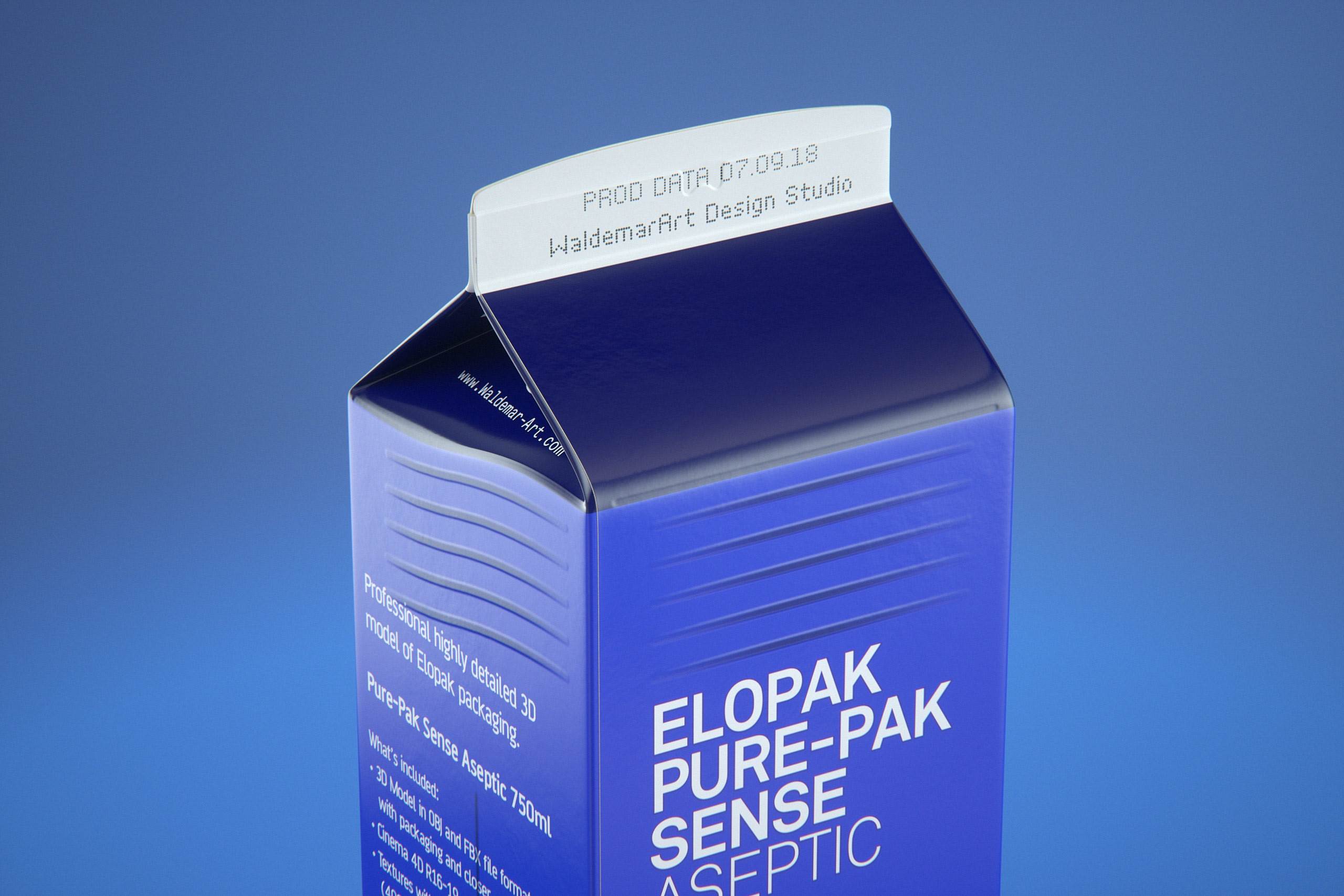 Elopak Pure-Pak Sense 750ml (no opening) Premium carton packaging 3D model pack