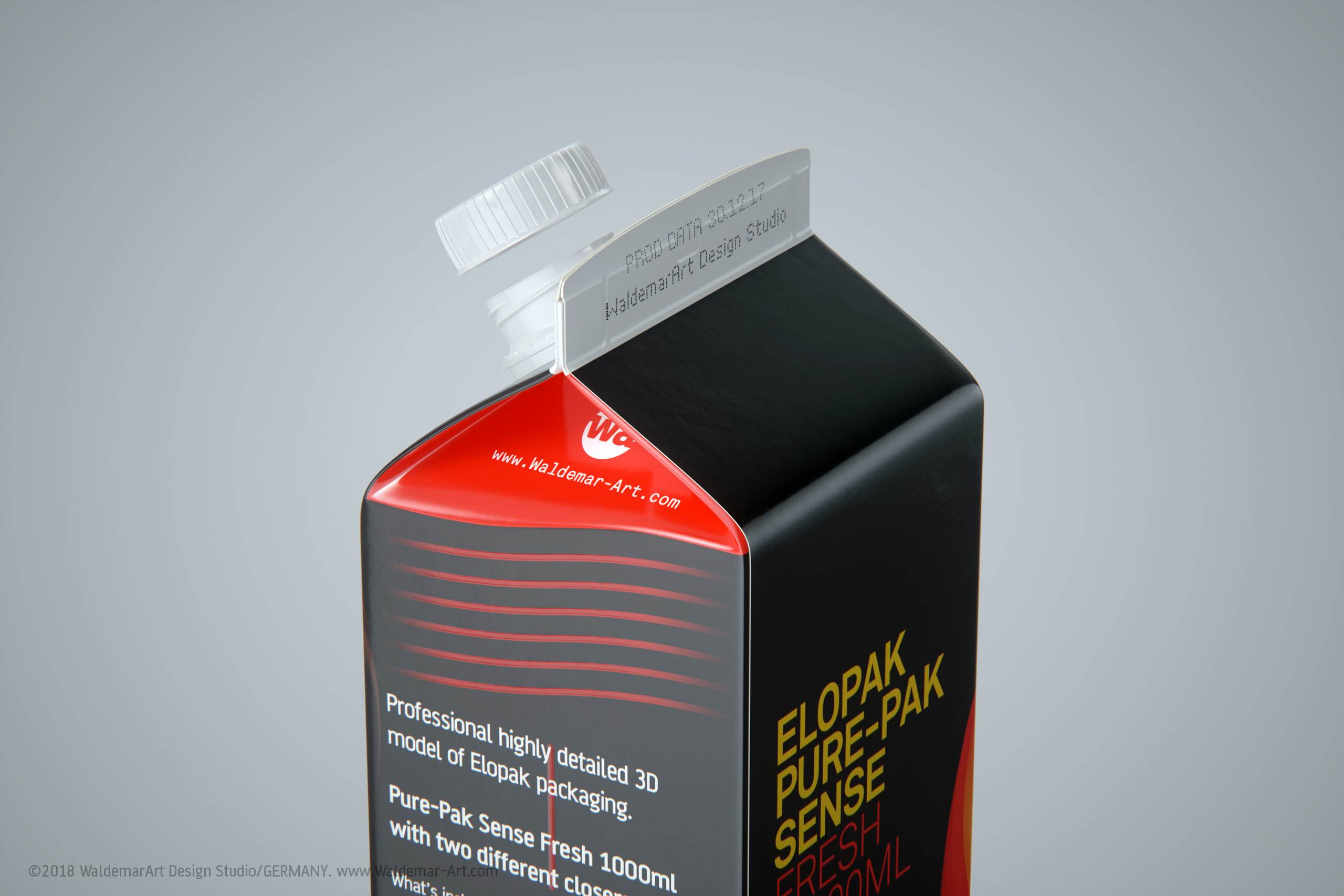 Premium 3D model of Elopak Pure-Pak Sense Fresh 1000ml with two openings - back-side view