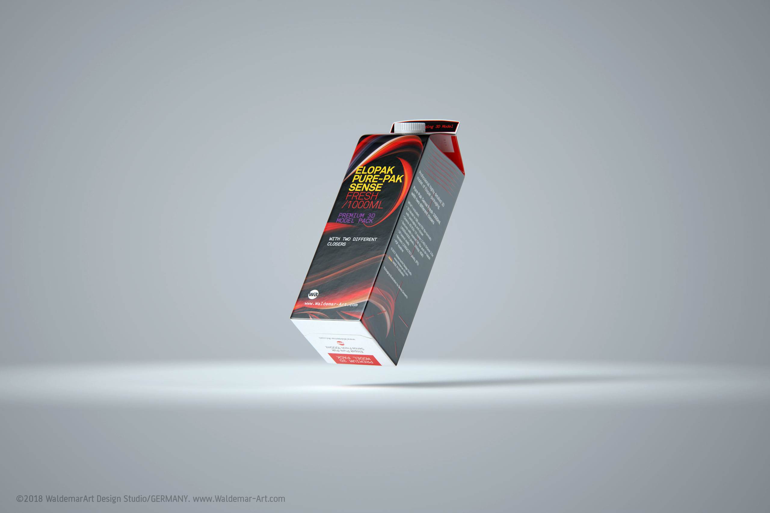 Premium 3D model of Elopak Pure-Pak Sense Fresh 1000ml with two openings - front-bottom view
