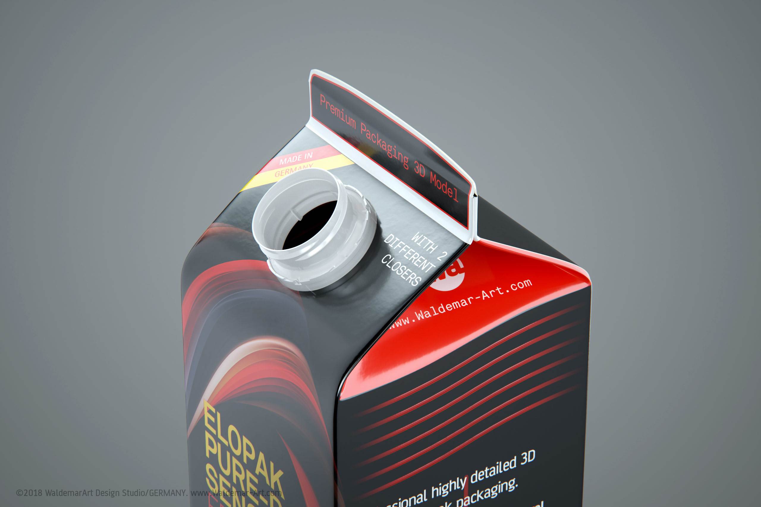 Premium 3D model of Elopak Pure-Pak Sense Fresh 1000ml with two openings - opened side view 2