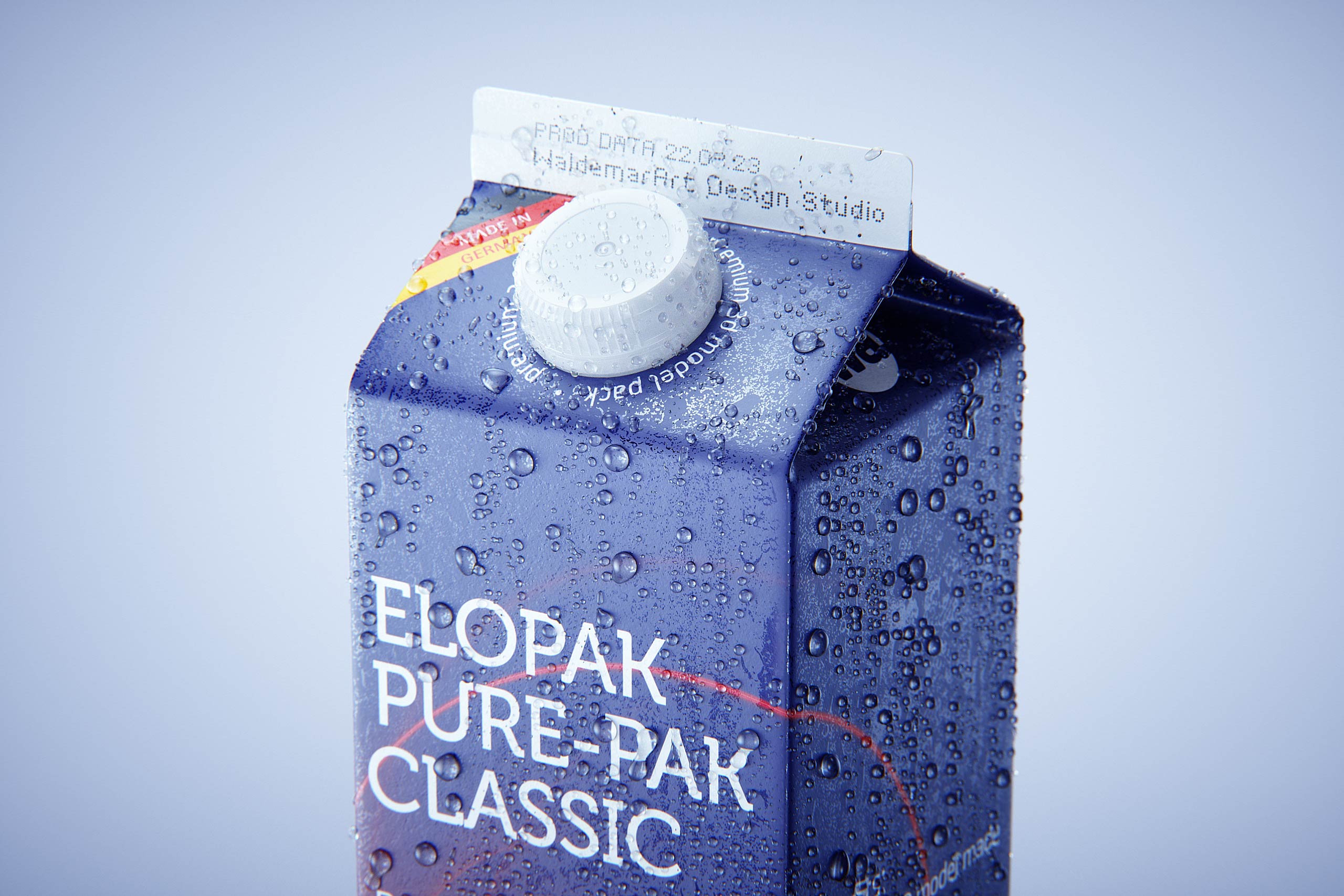 Elopak Pure-pak Classic 1000ml with tethered cap TwistFlip 29 and Condensation Premium 3D model pack - close-up view