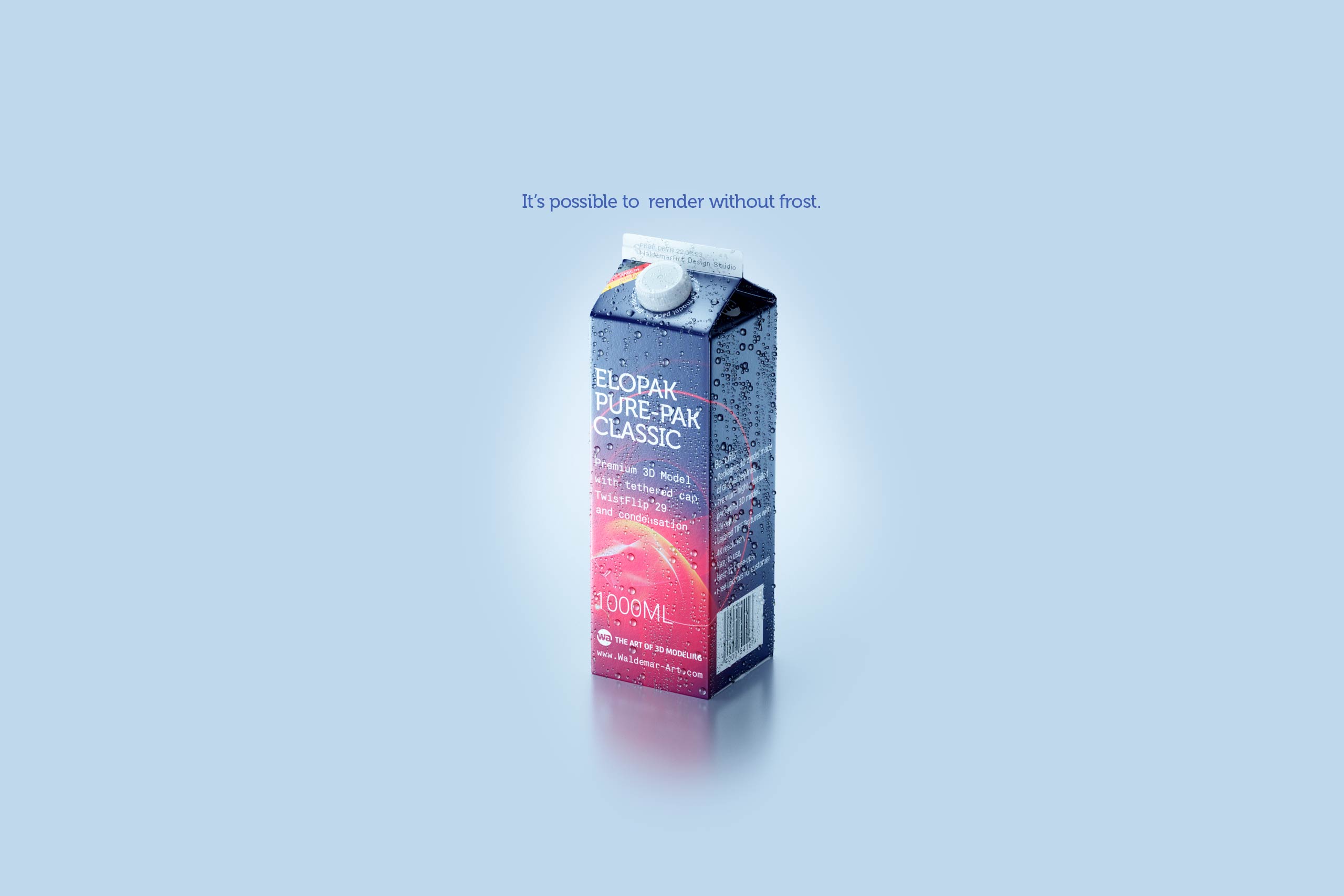 Elopak Pure-pak Classic 1000ml with tethered cap TwistFlip 29 and Condensation Premium 3D model pack - render without frost