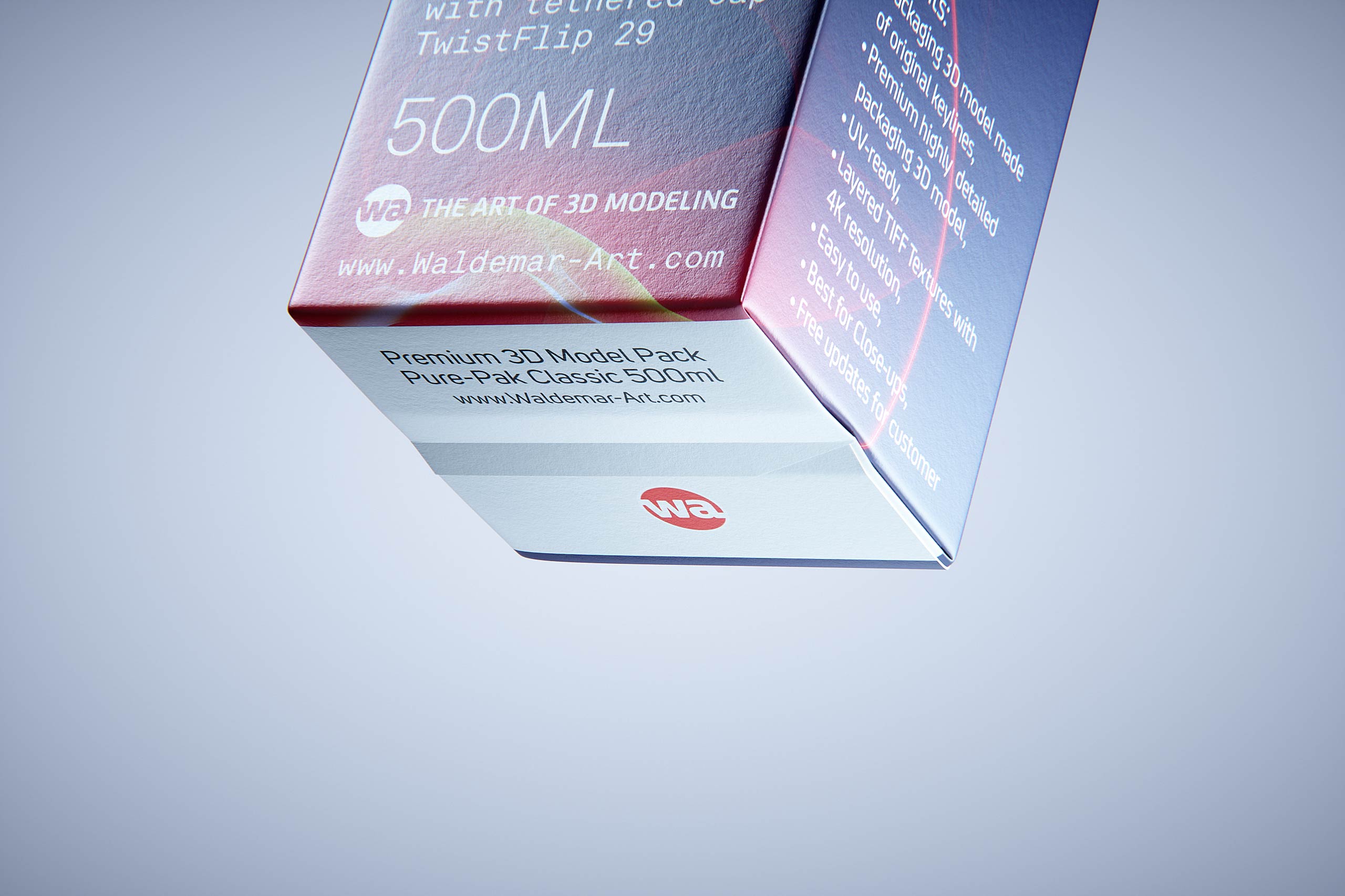 Premium milk packaging 3D model of Elopak Pure-Pak Classic 500ml with tethered cap TwistFlip 29