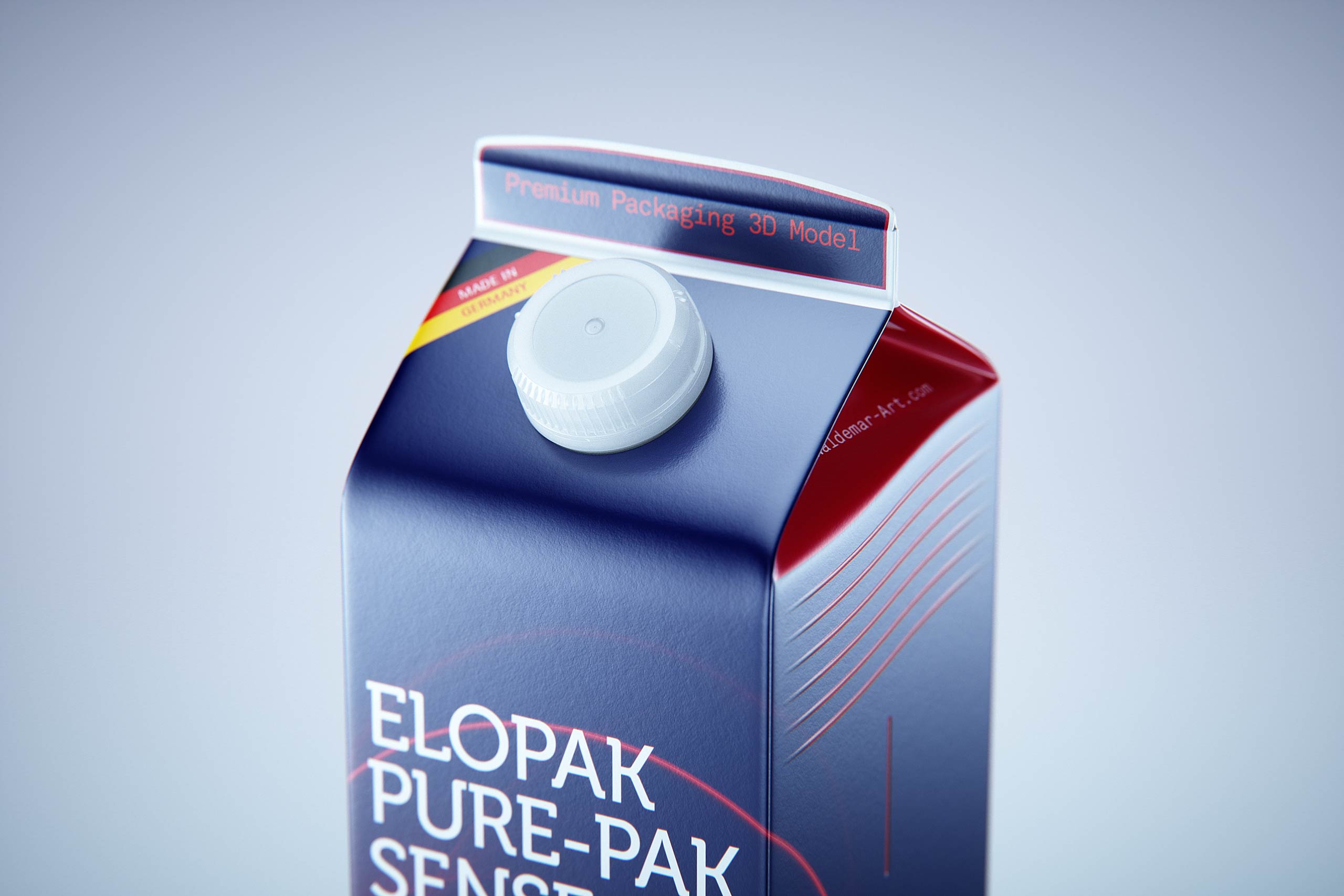 Premium milk packaging 3D model of Elopak Pure-Pak Sense 1000ml with tethered cap TwistFlip 29
