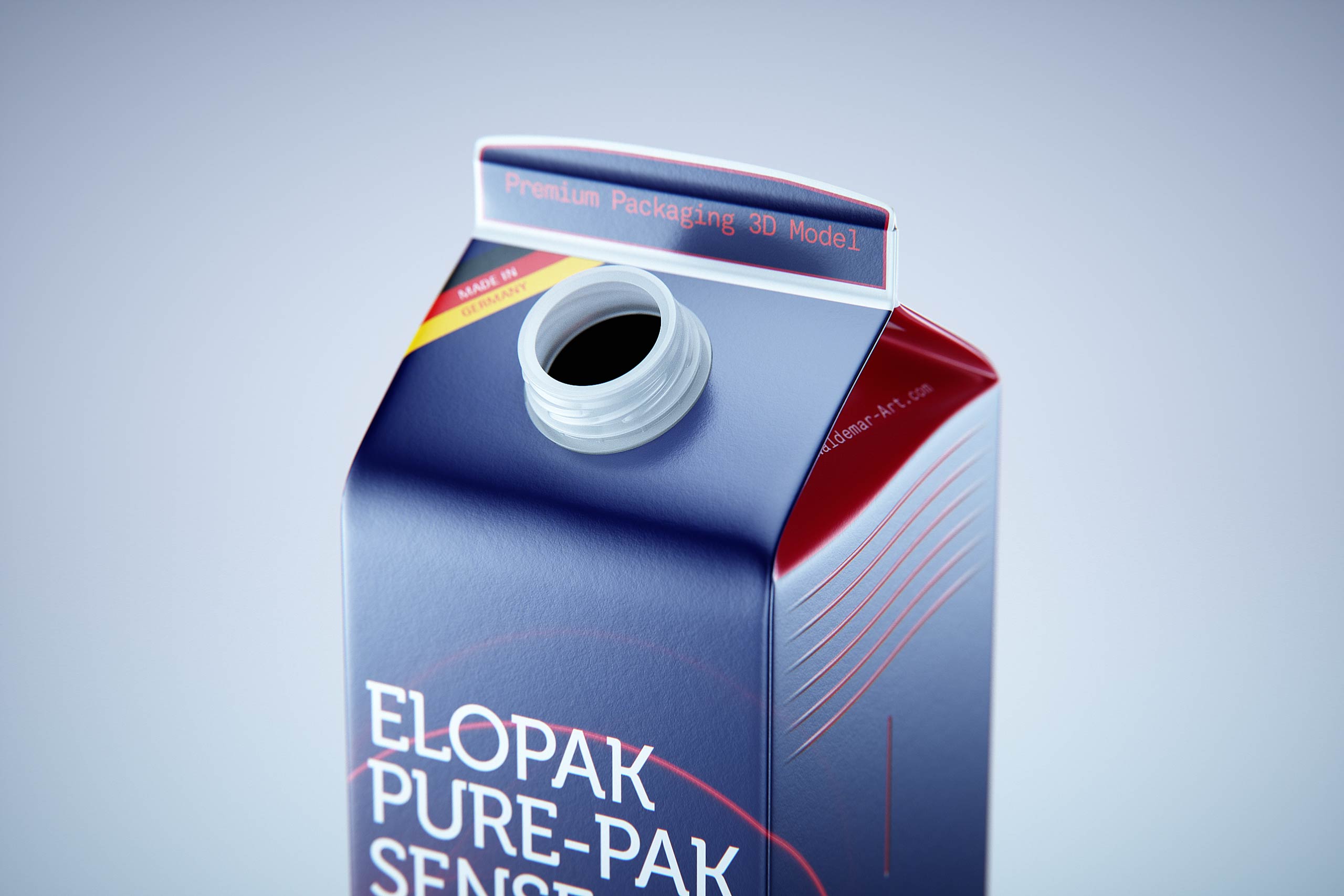 Premium milk packaging 3D model of Elopak Pure-Pak Sense 1000ml with tethered cap TwistFlip 29