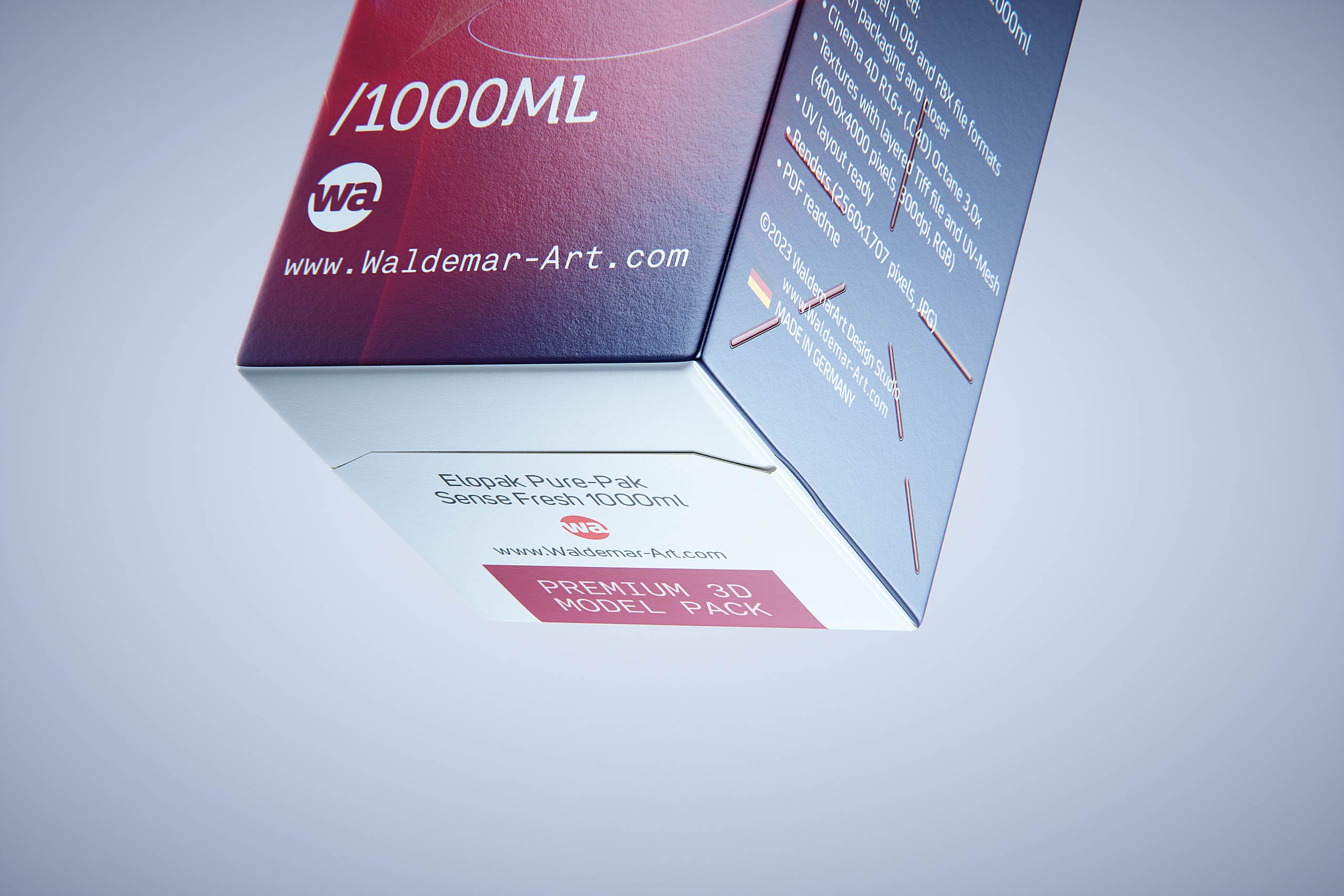 Premium milk packaging 3D model of Elopak Pure-Pak Sense 1000ml with tethered cap TwistFlip 29