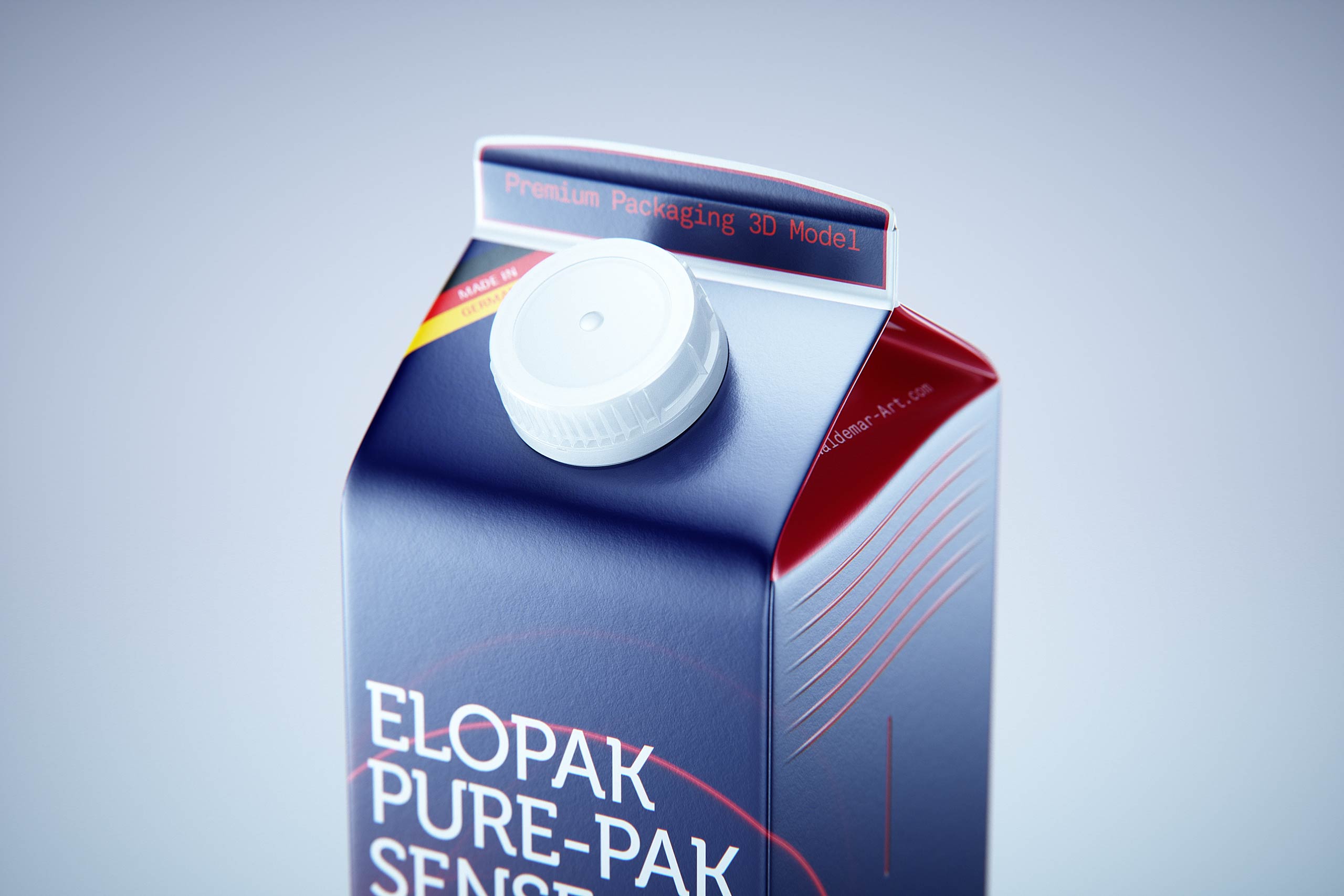 Premium carton packaging 3D model of Elopak Pure-Pak Sense 1000ml with tethered cap TwistFlip 34