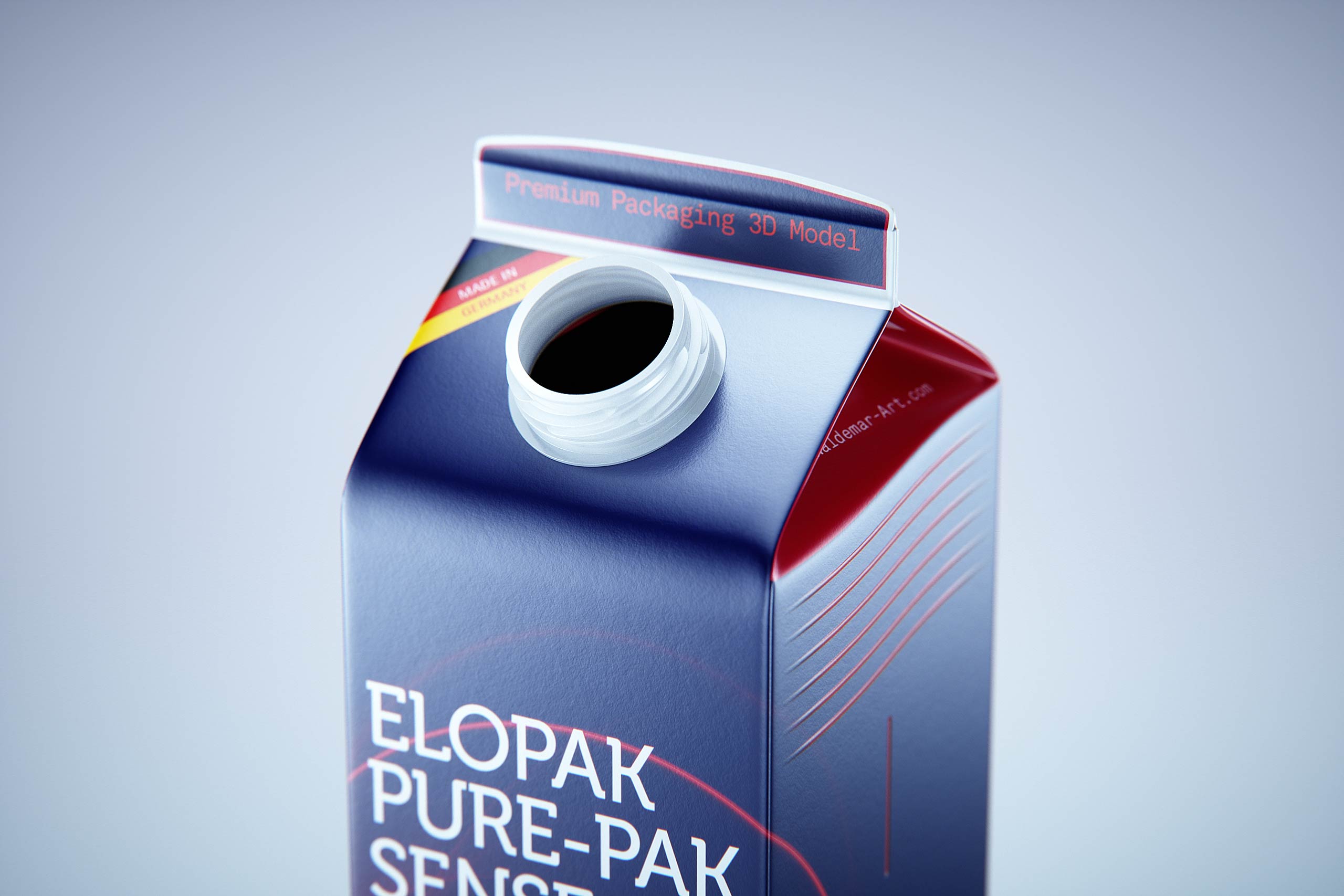 Premium carton packaging 3D model of Elopak Pure-Pak Sense 1000ml with tethered cap TwistFlip 34
