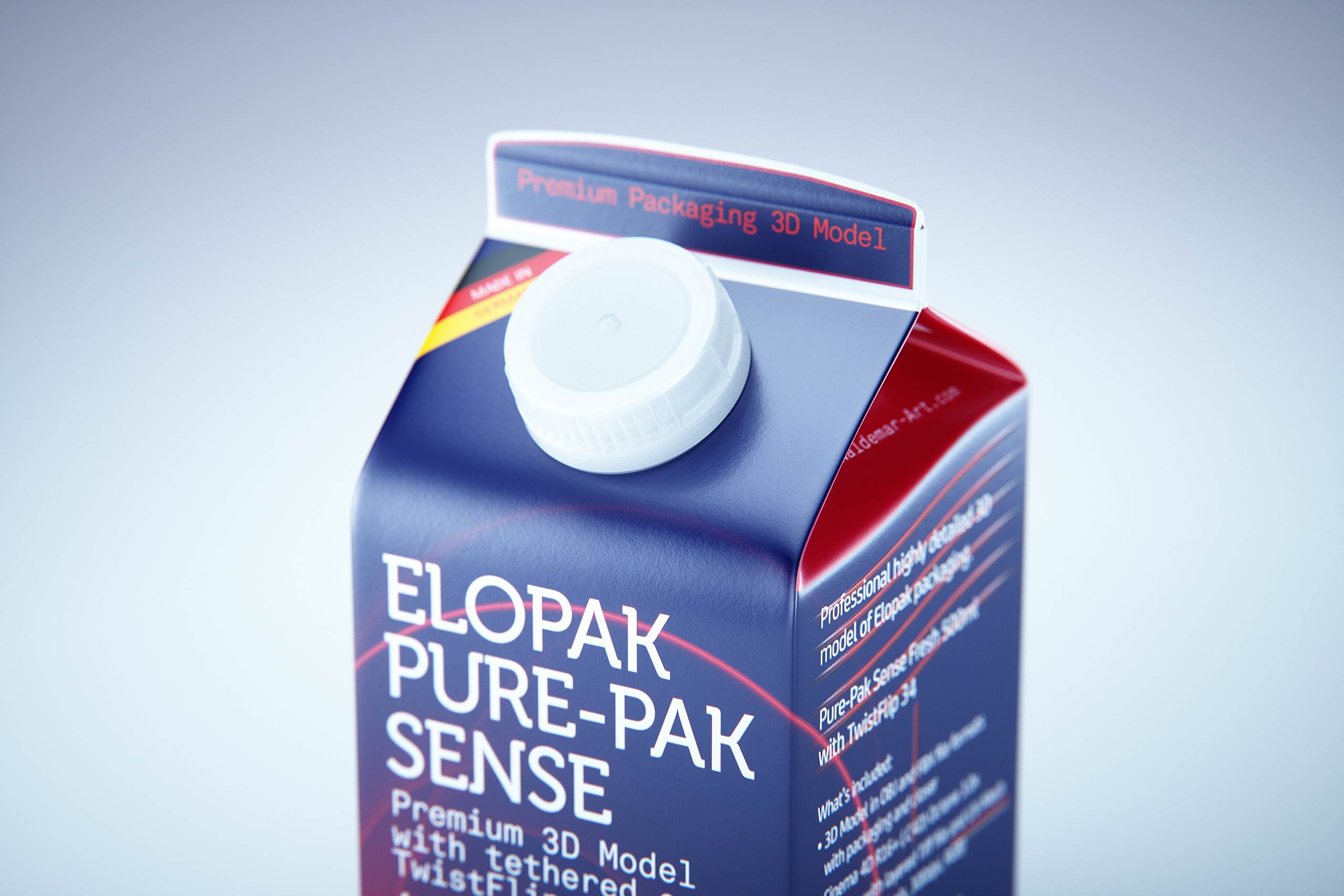 Premium milk carton packaging 3D model of Elopak Pure-Pak Sense 500ml with tethered cap TwistFlip 34