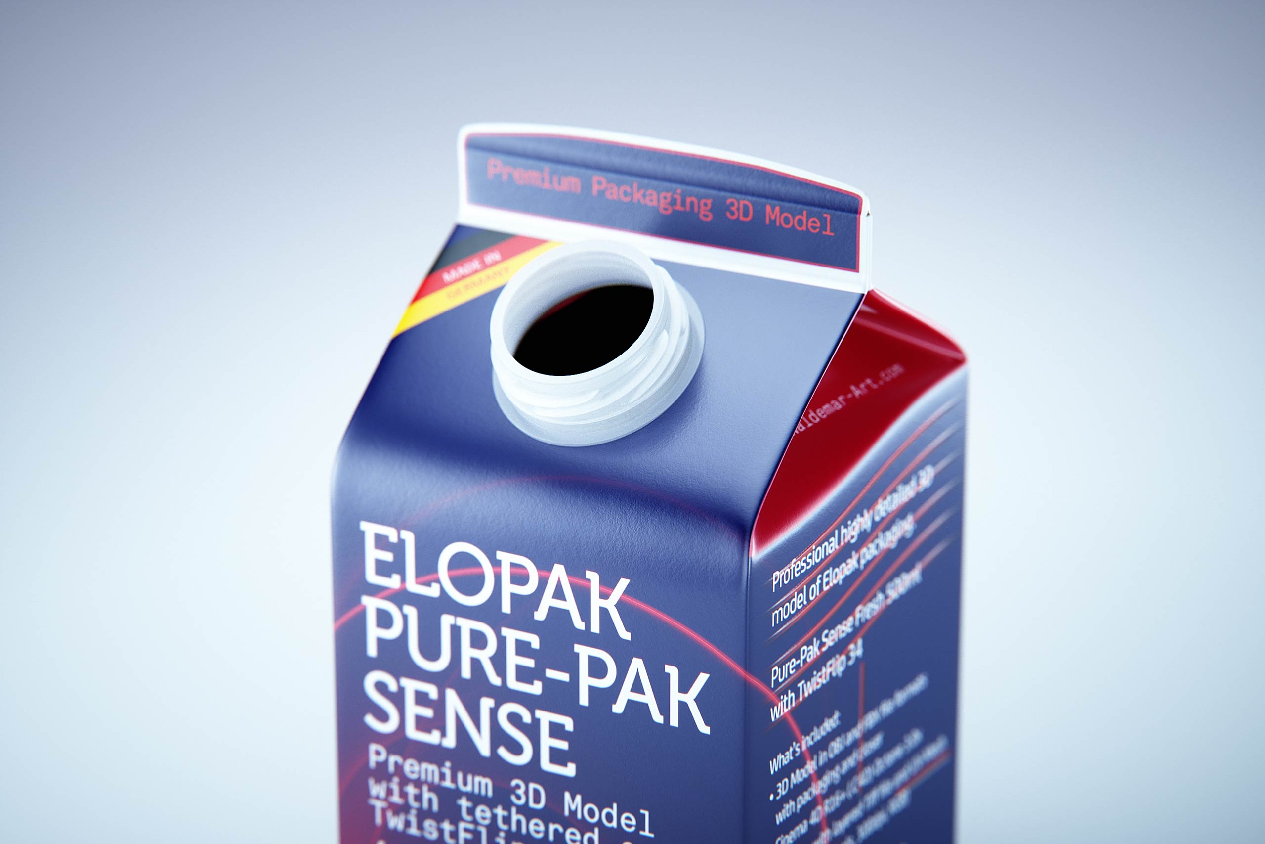 Premium milk carton packaging 3D model of Elopak Pure-Pak Sense 500ml with tethered cap TwistFlip 34