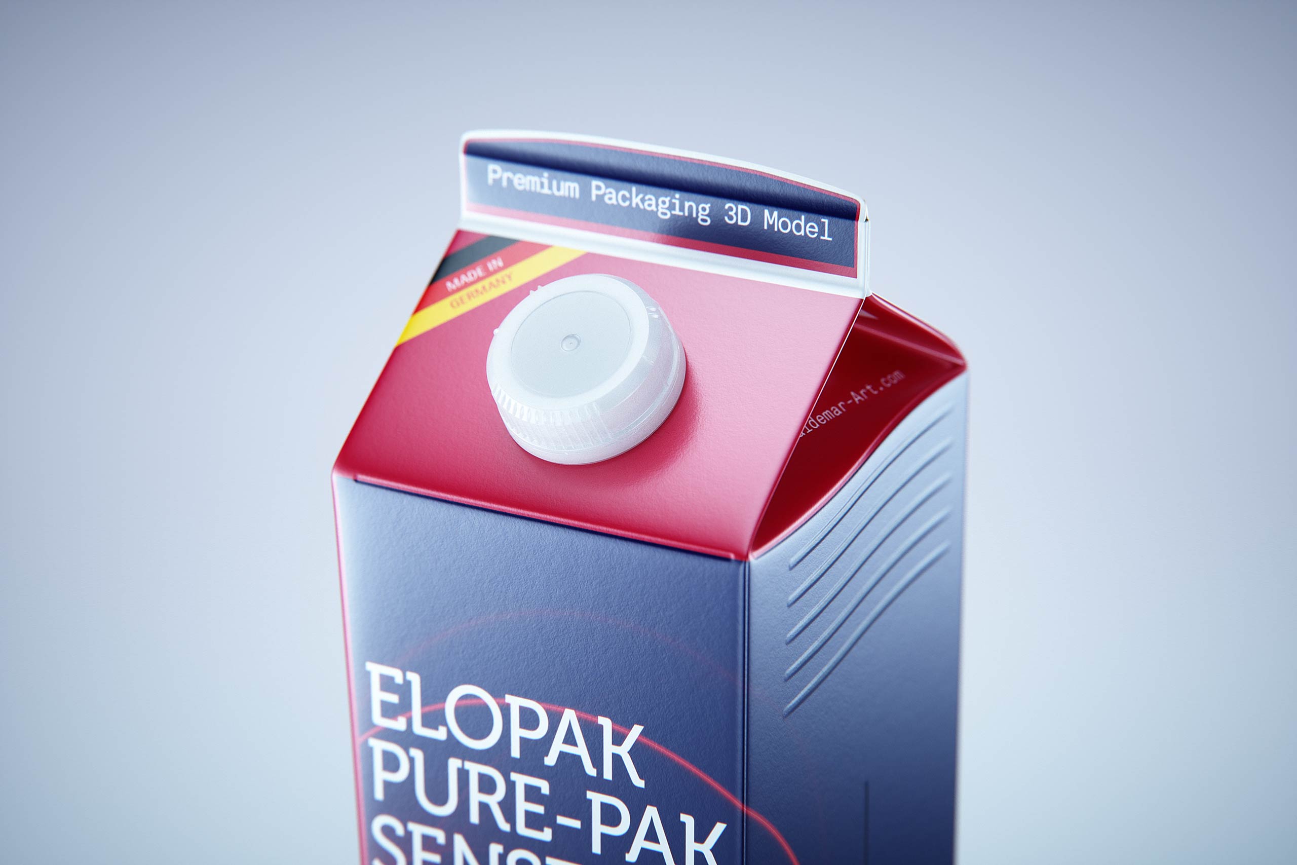 Premium carton packaging 3D model of Elopak Pure-Pak Sense Linea 1000ml with tethered cap TwistFlip 29