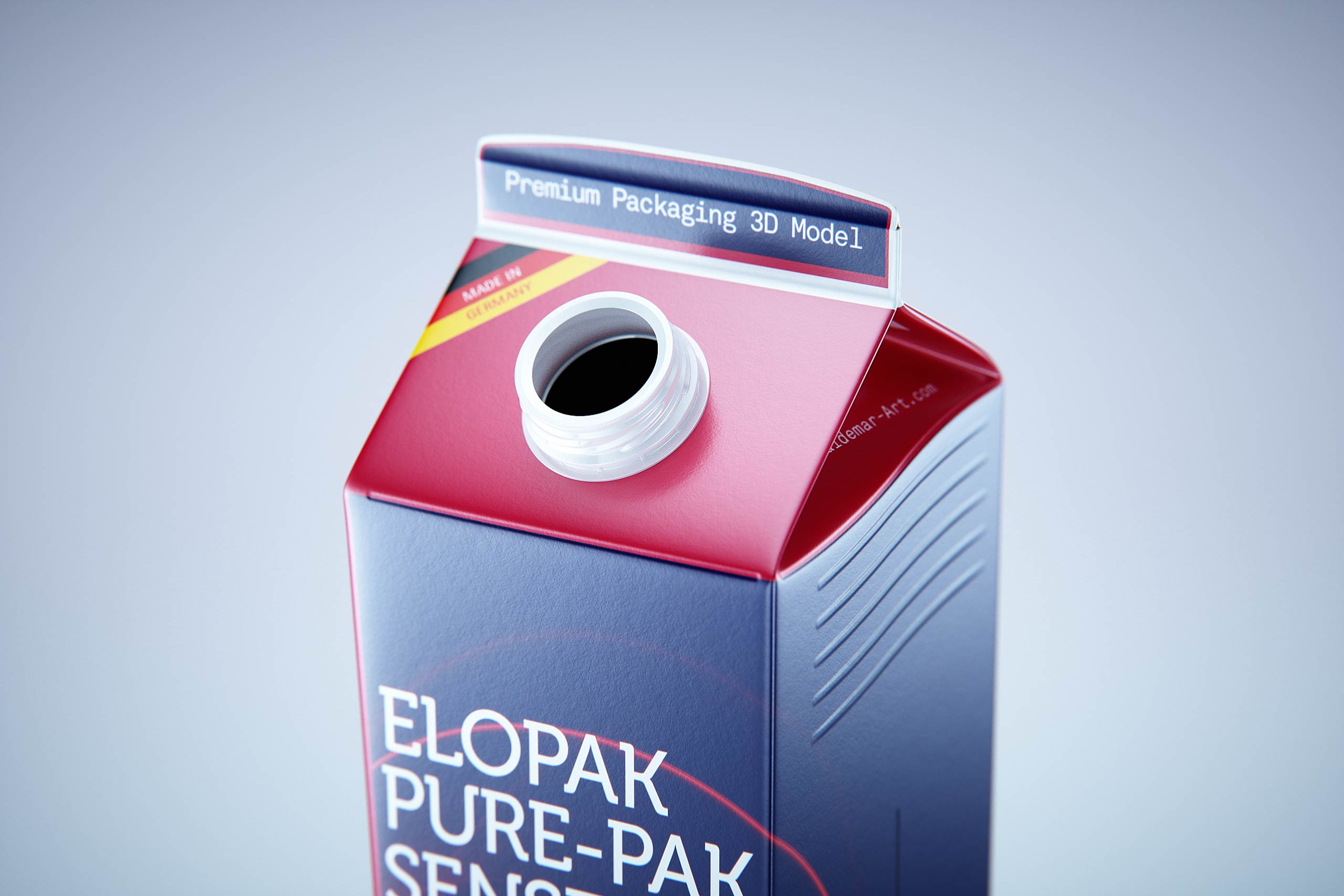 Premium carton packaging 3D model of Elopak Pure-Pak Sense Linea 1000ml with tethered cap TwistFlip 29