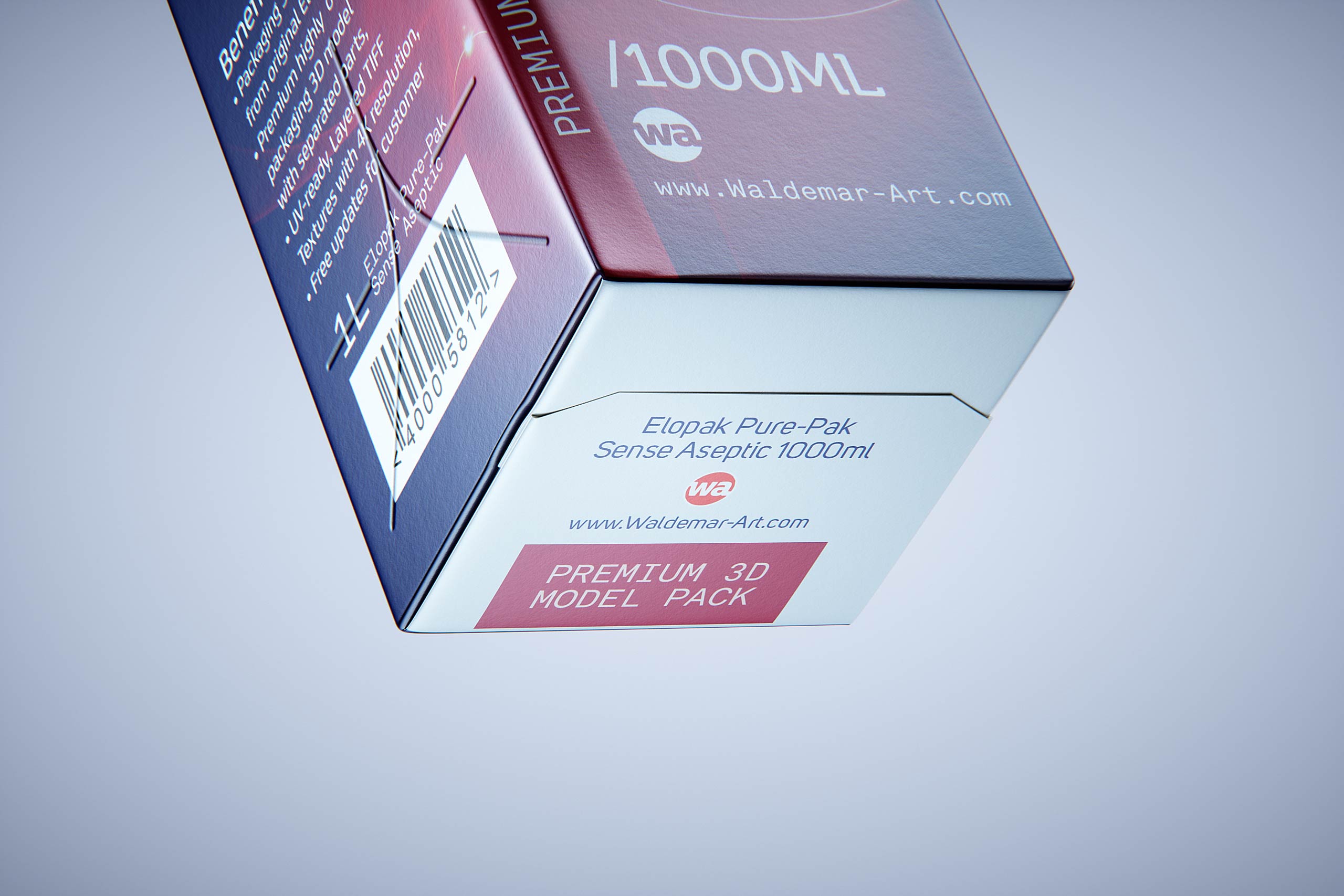 Premium carton packaging 3D model of Elopak Pure-Pak Sense Linea 1000ml with tethered cap TwistFlip 29