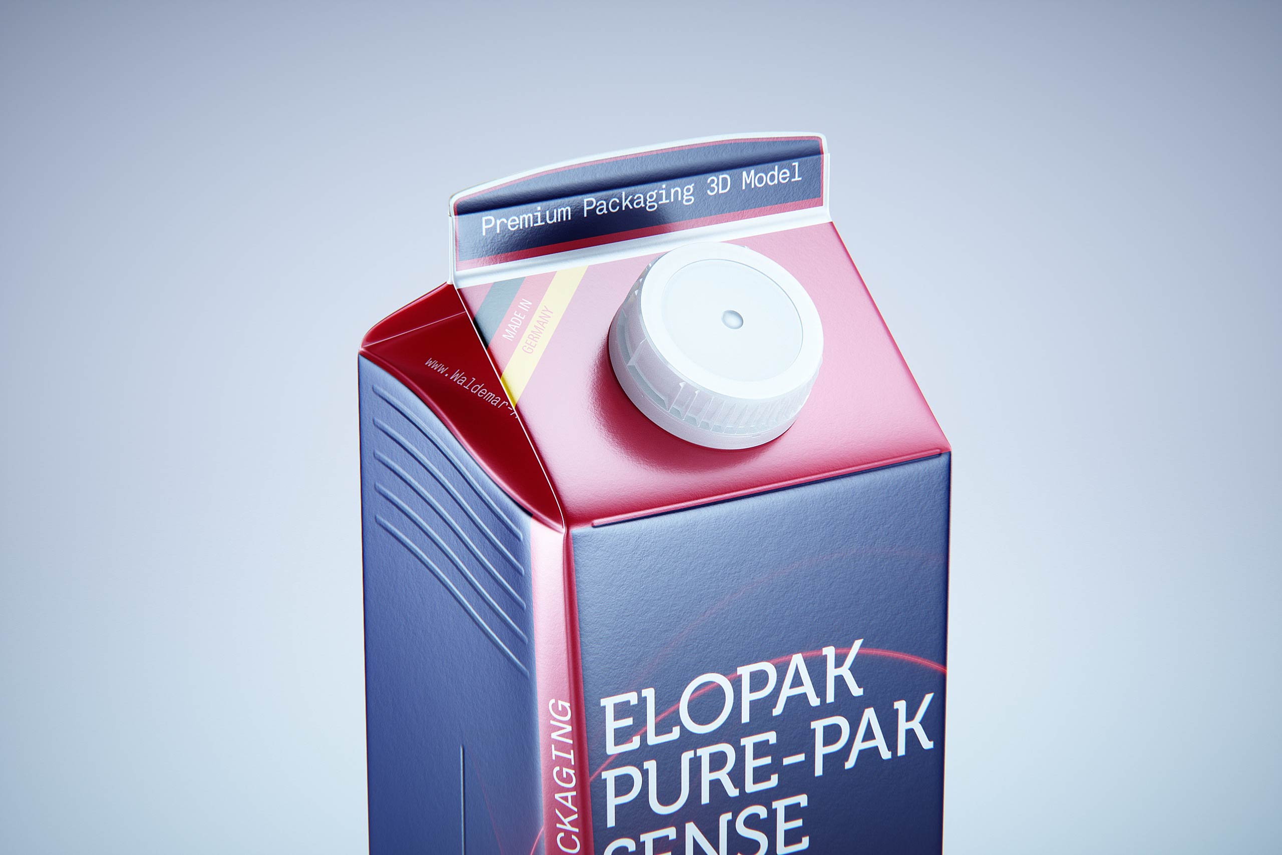 Premium carton packaging 3D model of Elopak Pure-Pak Sense Linea 1000ml with tethered cap TwistFlip 34