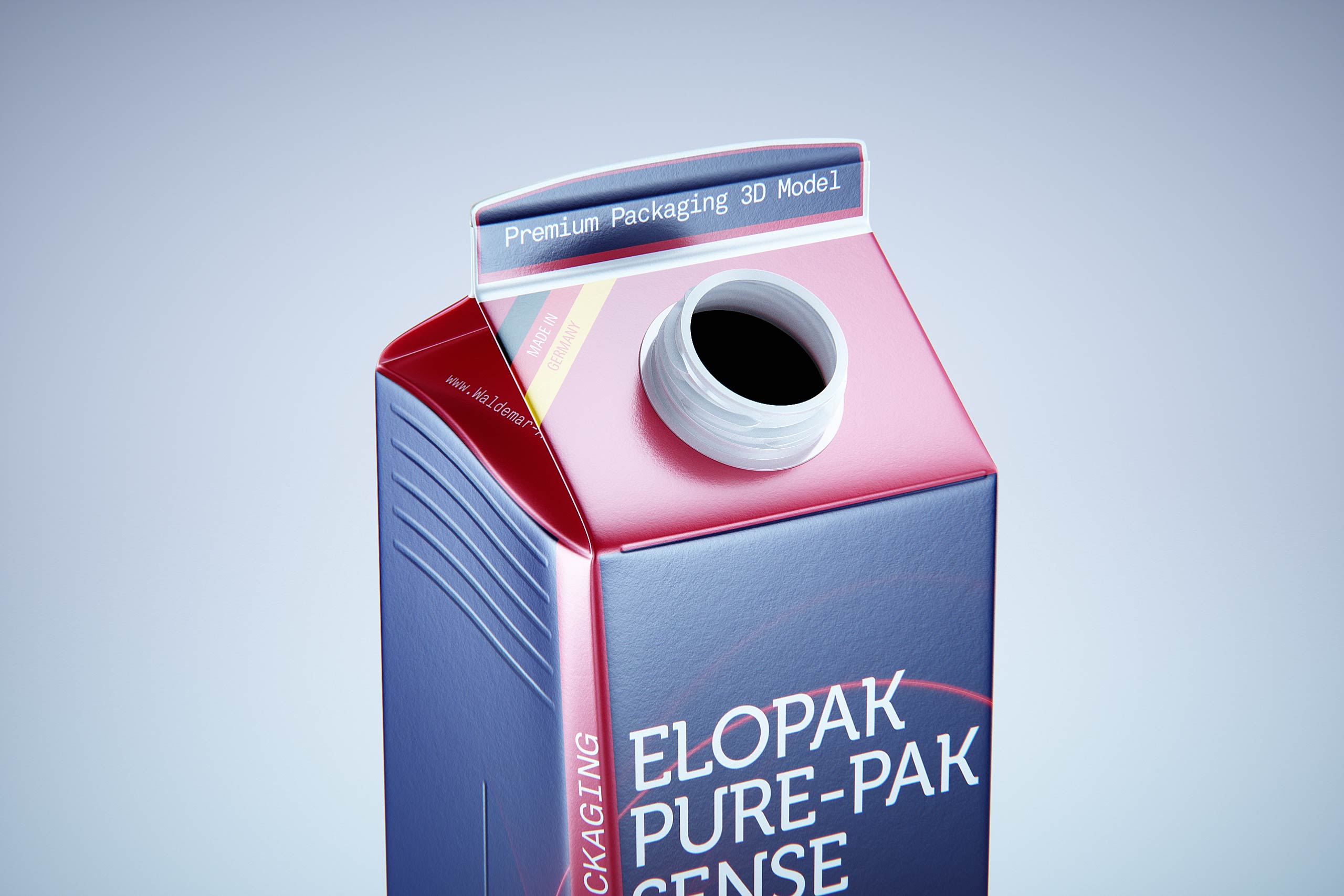 Premium carton packaging 3D model of Elopak Pure-Pak Sense Linea 1000ml with tethered cap TwistFlip 34