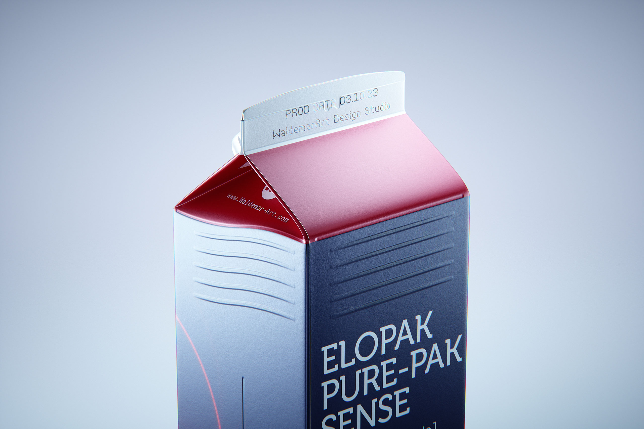 Premium carton packaging 3D model of Elopak Pure-Pak Sense Linea 1000ml with tethered cap TwistFlip 34
