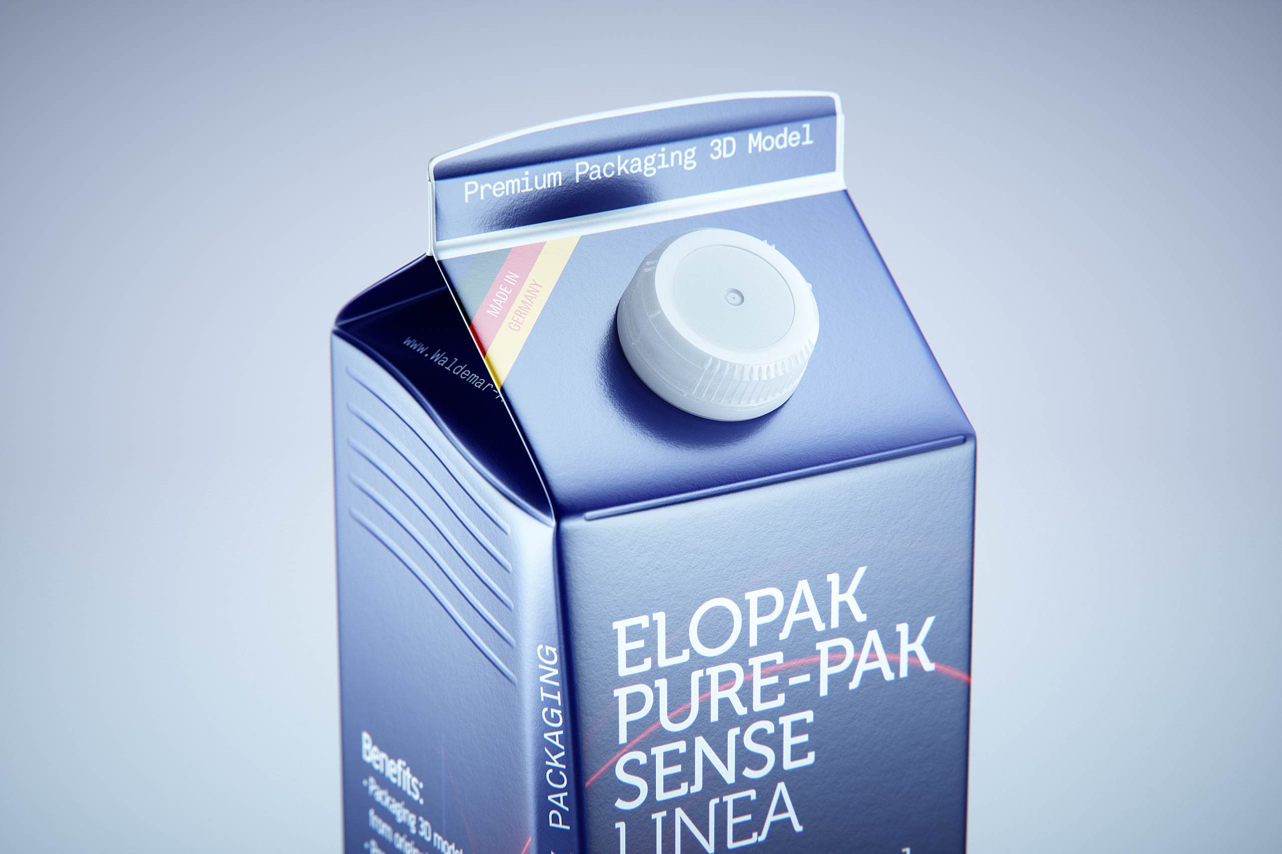 Premium carton packaging 3D model of Elopak Pure-Pak Sense Linea 750ml with tethered cap TwistFlip 29