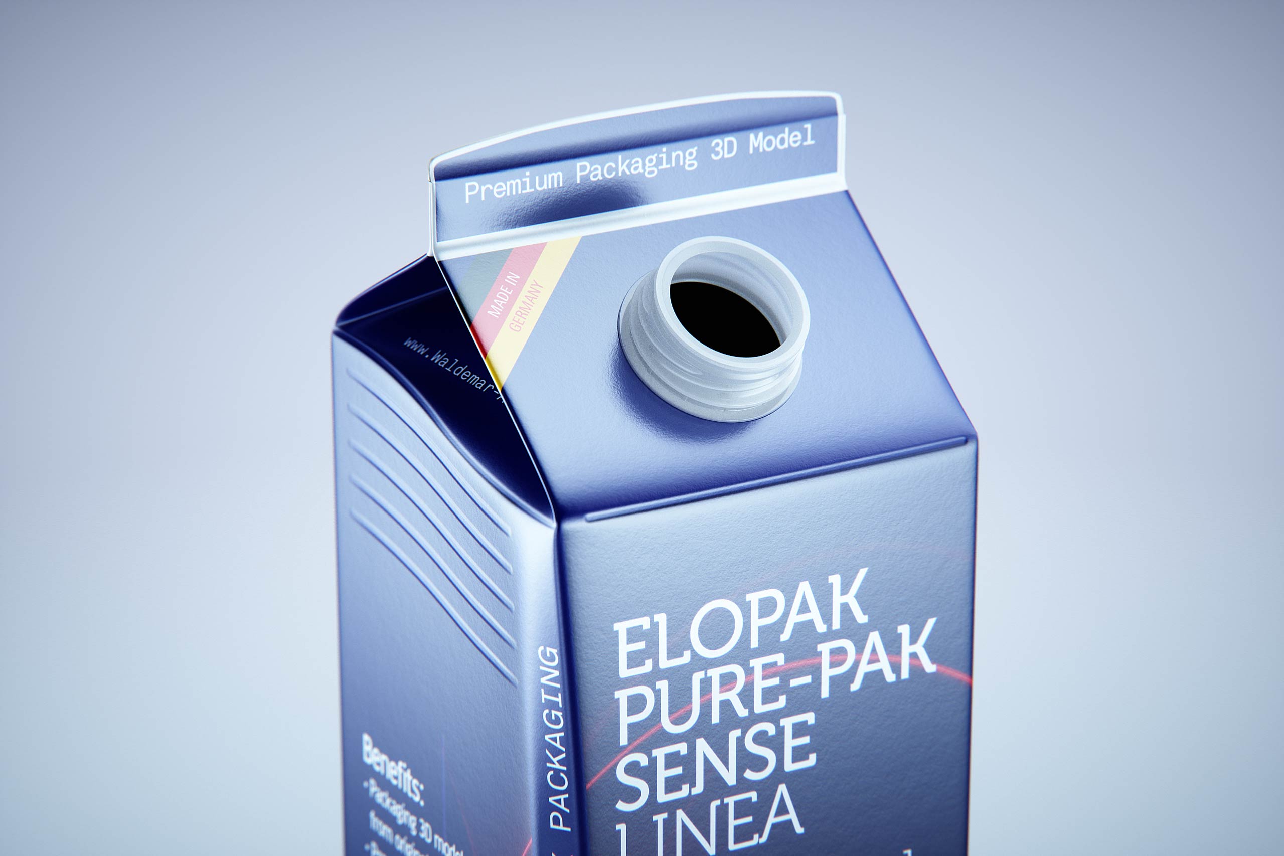 Premium carton packaging 3D model of Elopak Pure-Pak Sense Linea 750ml with tethered cap TwistFlip 29