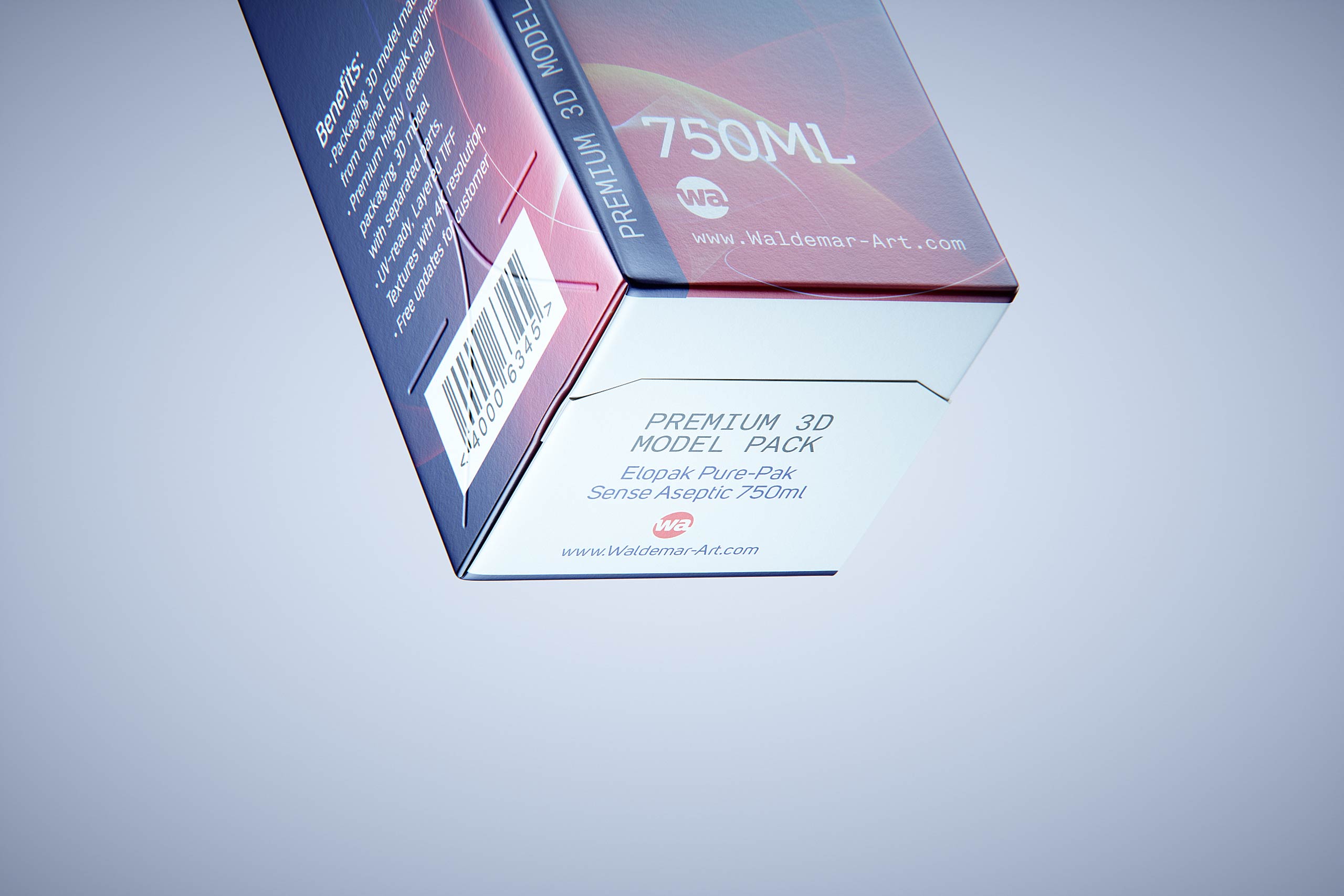 Premium carton packaging 3D model of Elopak Pure-Pak Sense Linea 750ml with tethered cap TwistFlip 29