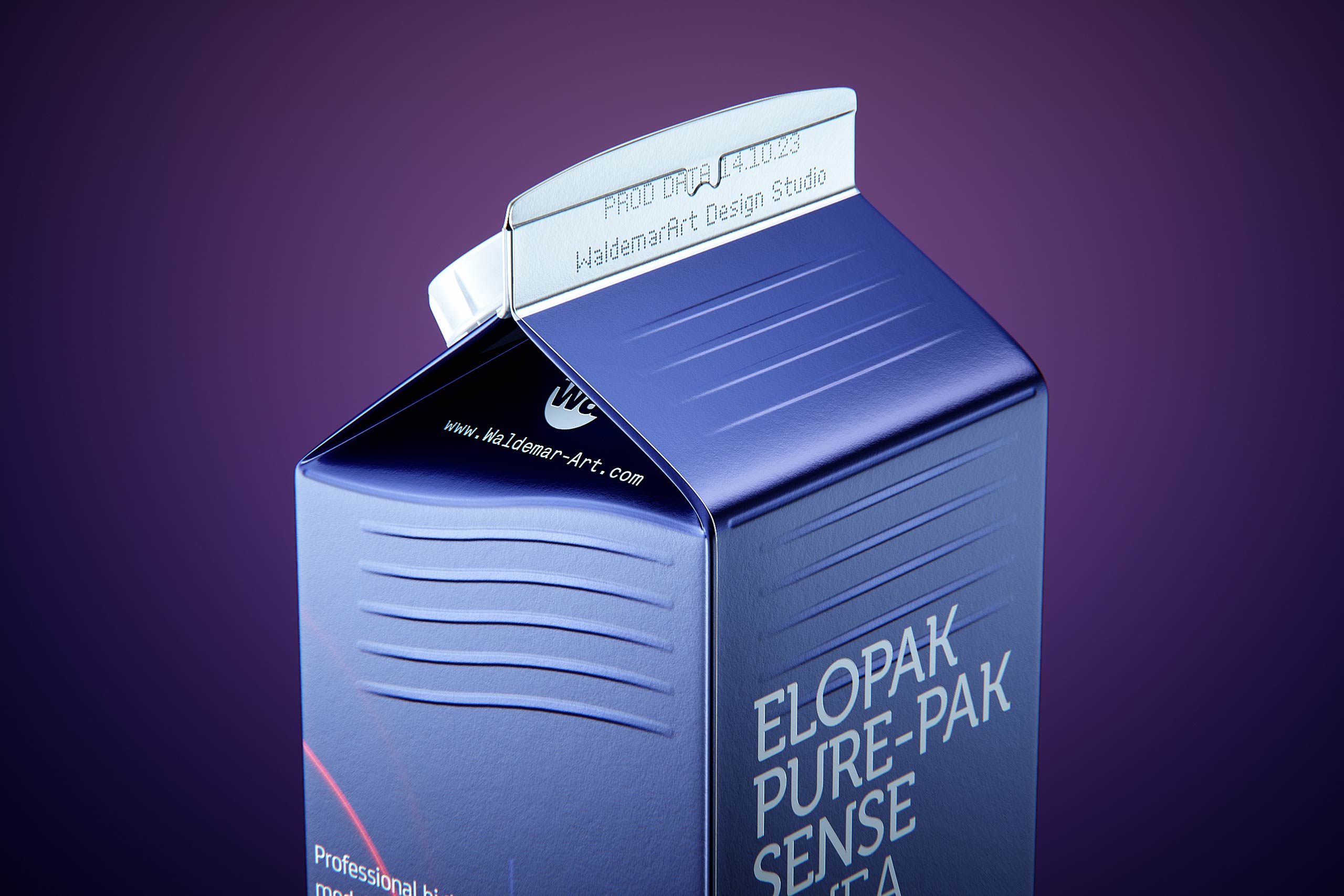 Premium carton packaging 3D model of Elopak Pure-Pak Sense Linea 750ml with tethered cap TwistFlip 34 - side-back view