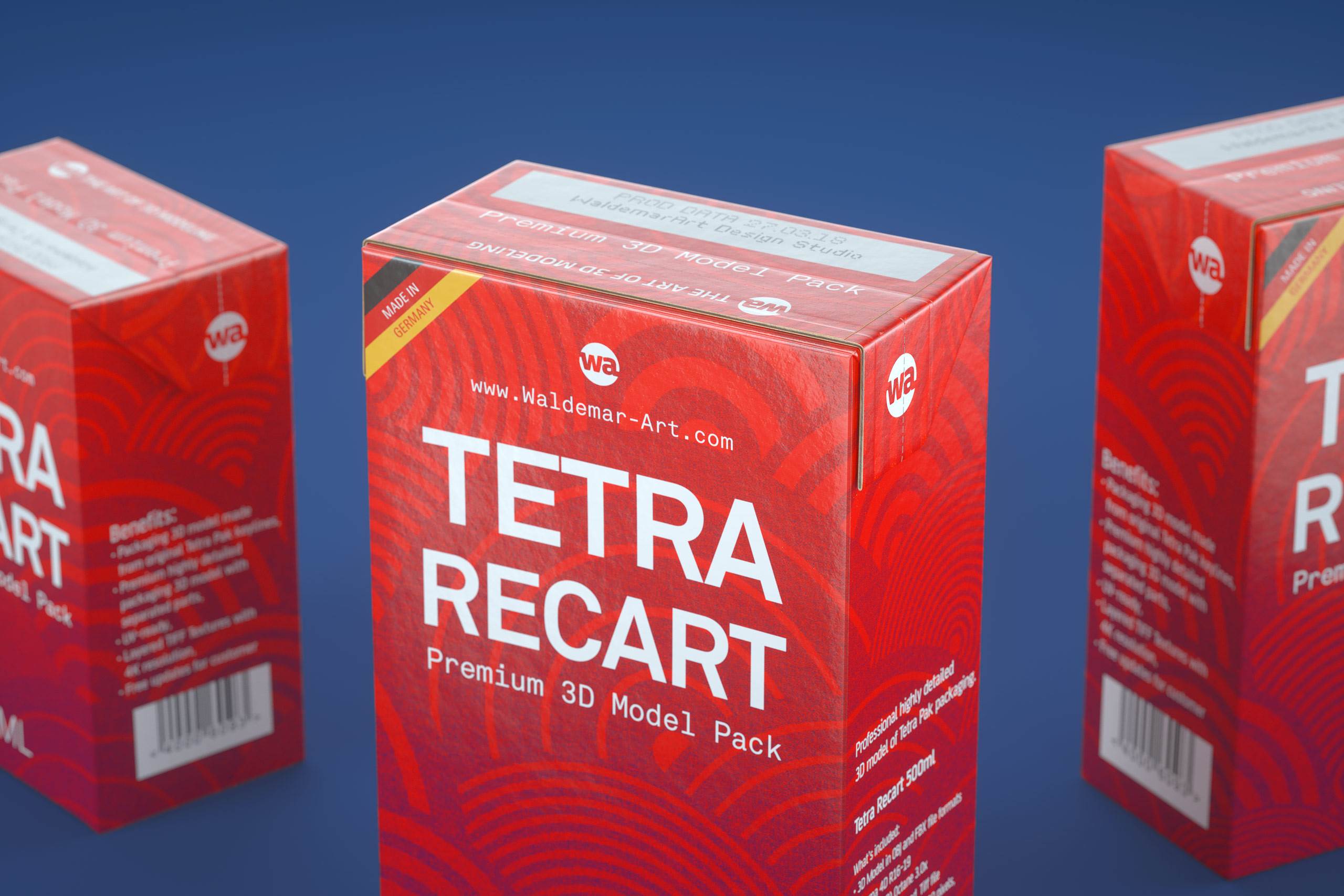 Tetra Pack Recart 200, 440 and 500ml carton packaging 3D model pak