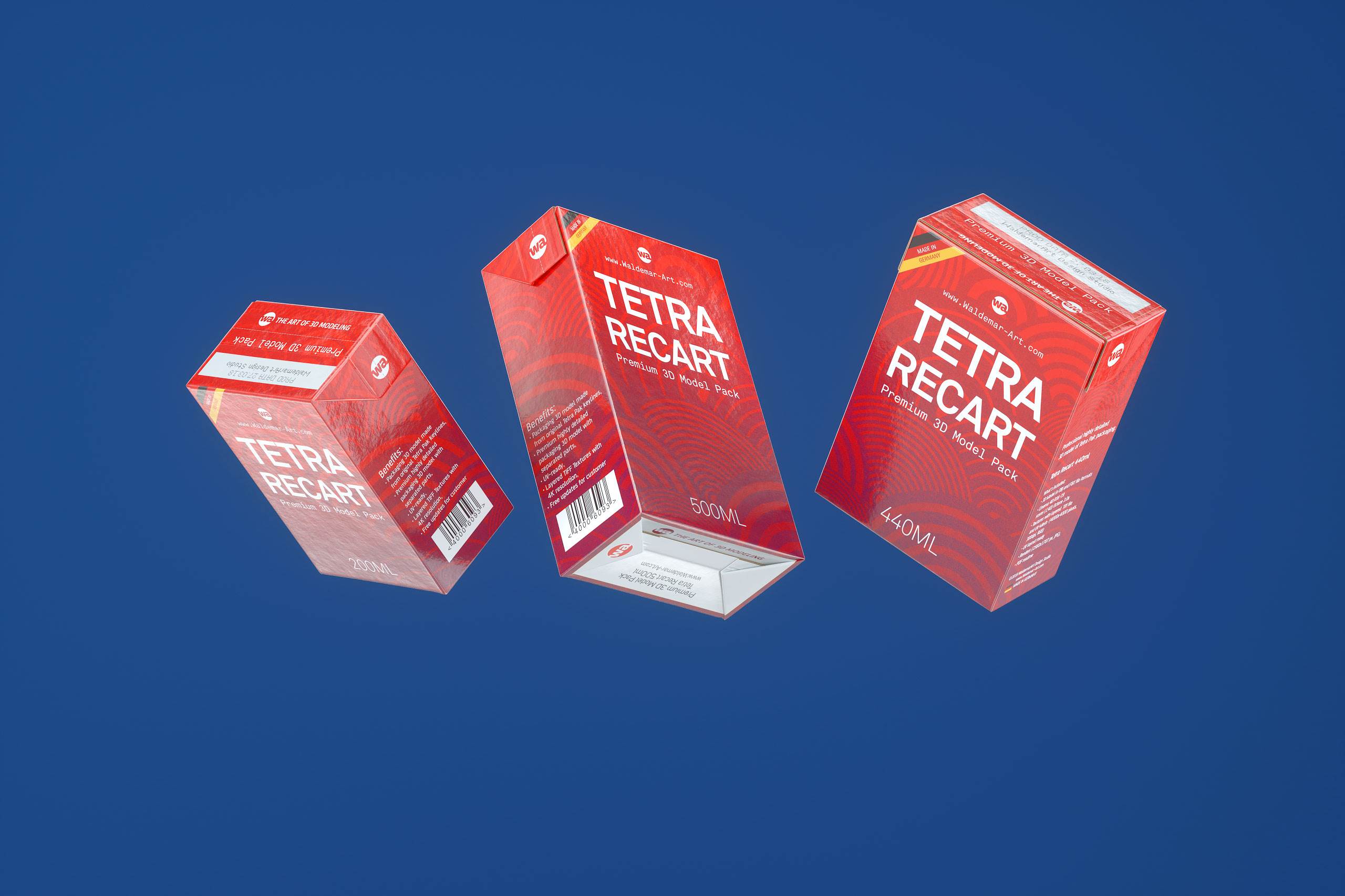 Tetra Pack Recart 200, 440 and 500ml carton packaging 3D model pak