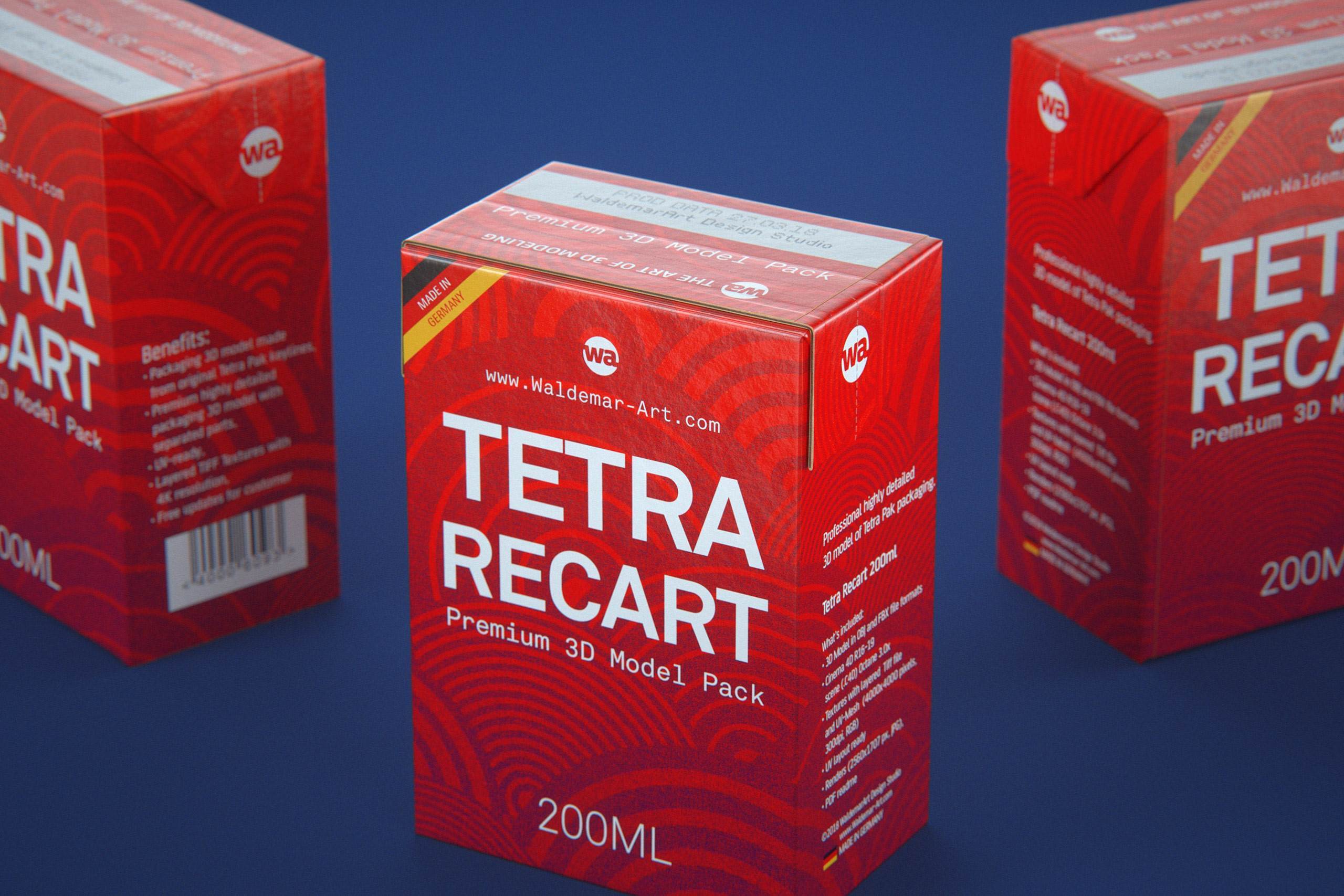 Tetra Pack Recart 200ml Premium carton packaging 3D model pak