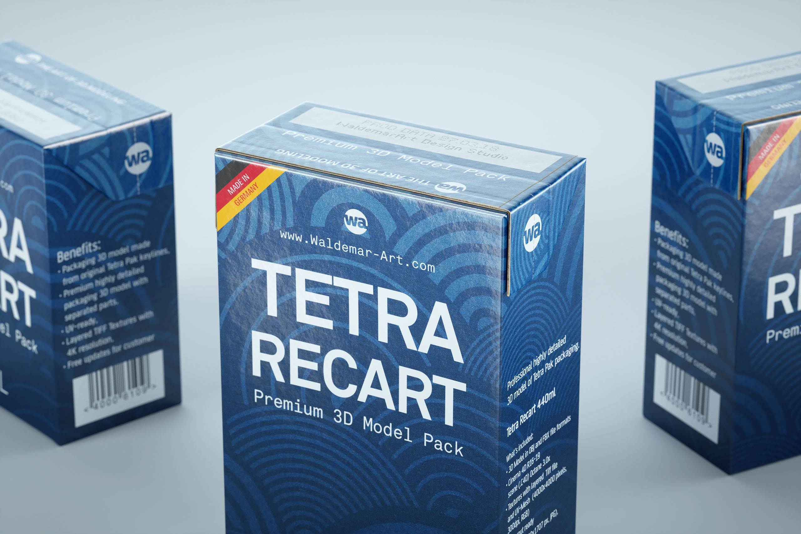 Tetra Pack Recart 340, 390 and 440ml carton packaging 3D model pak
